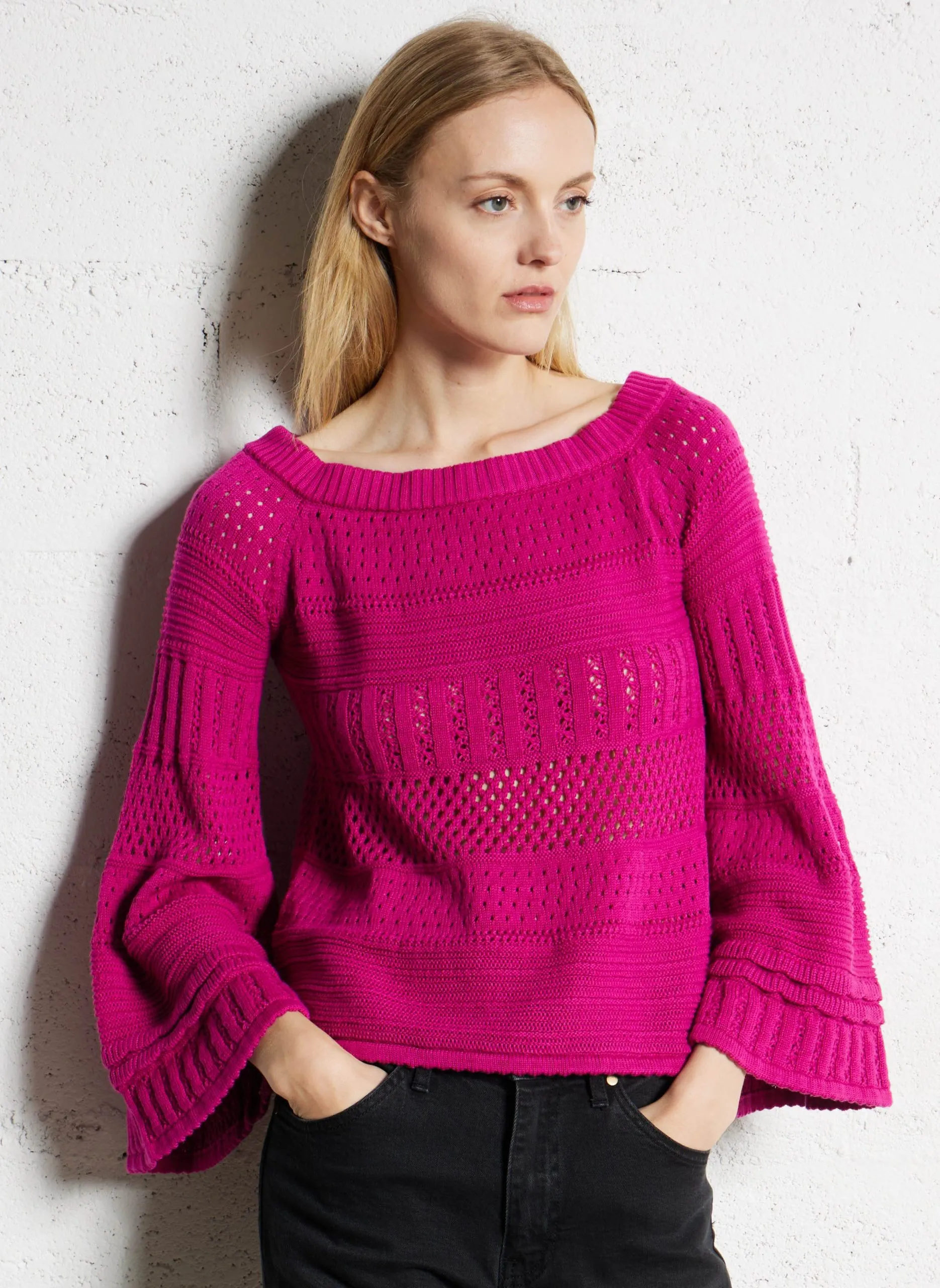 Pull droit col bateau en coton Rose DAXIE