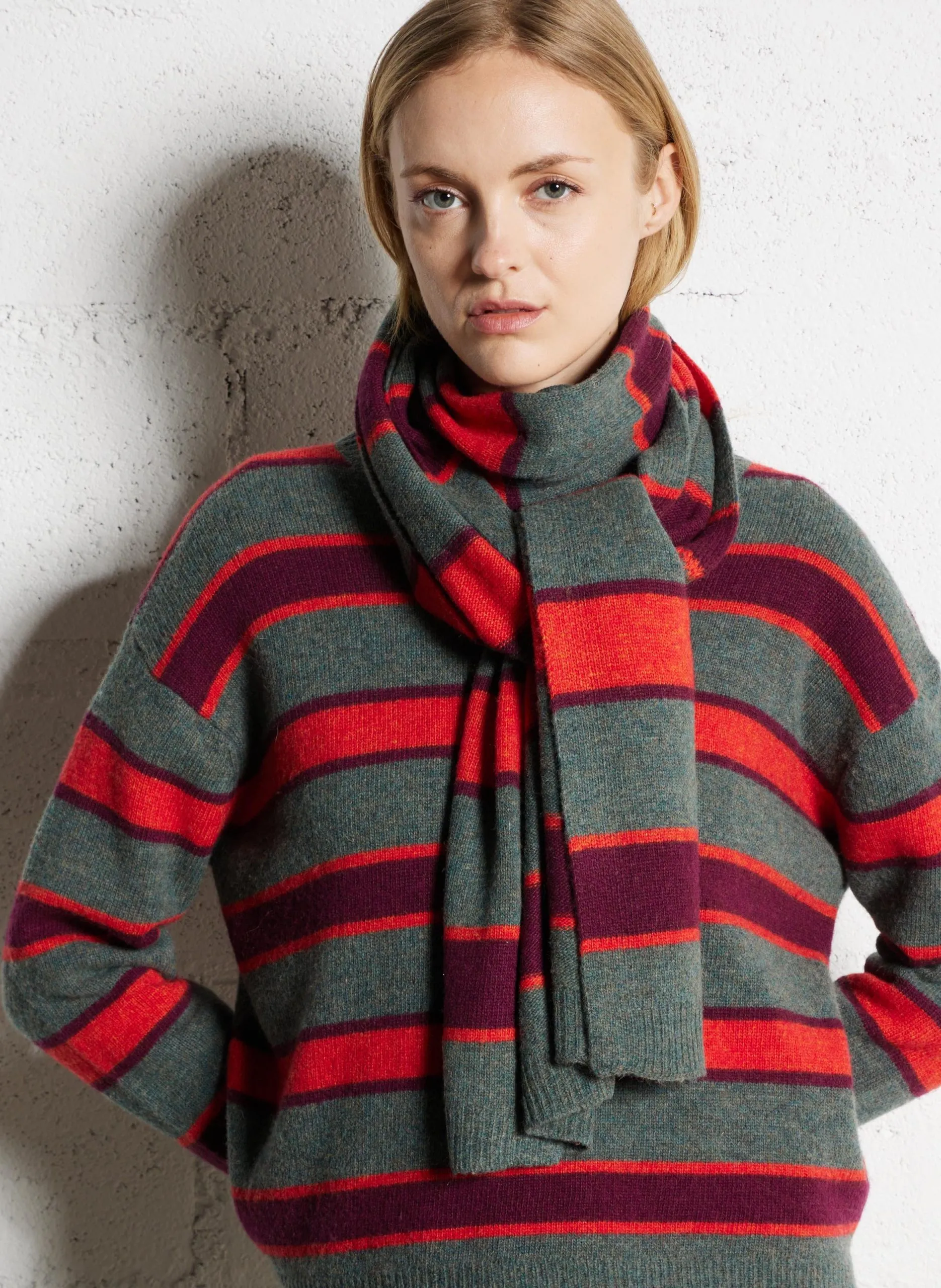 Foulard rayé en laine mélangée Vert