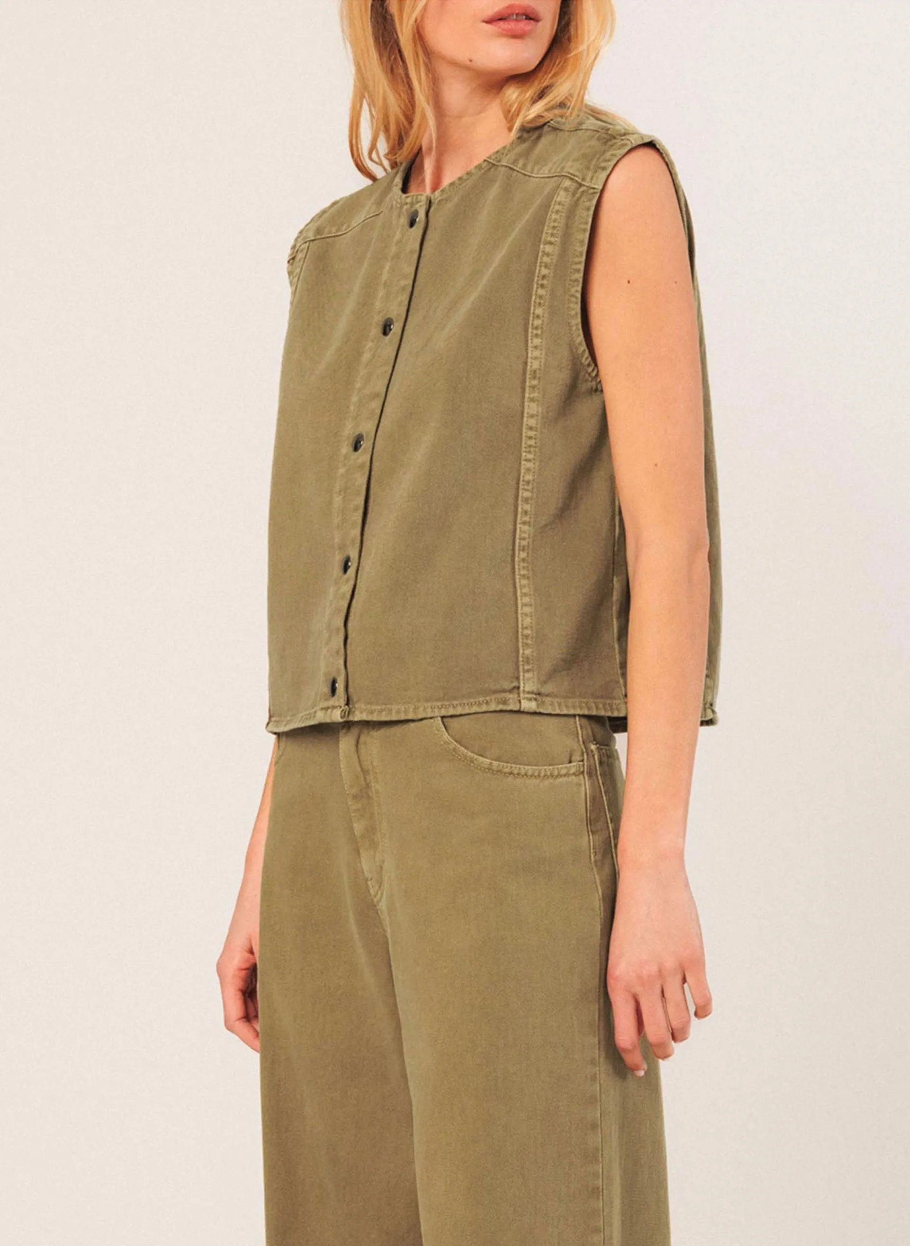 Veste ample col rond en coton Vert