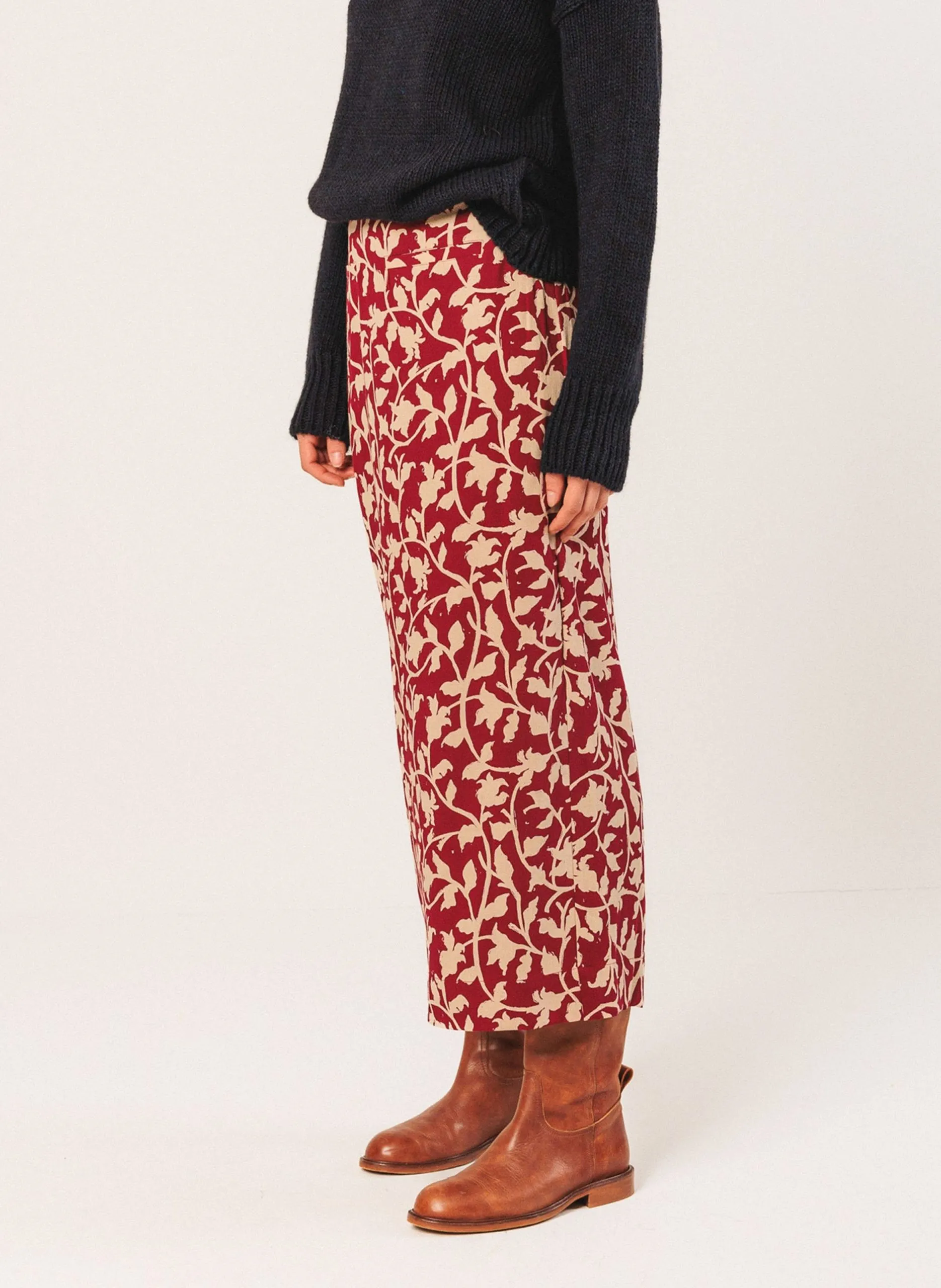 Jupe midi droite fleurie Violet