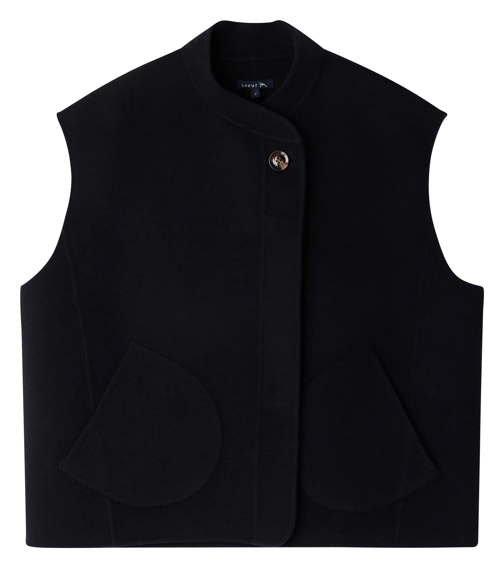 Blouson court col montant en laine mélangée Bleu ADELINE