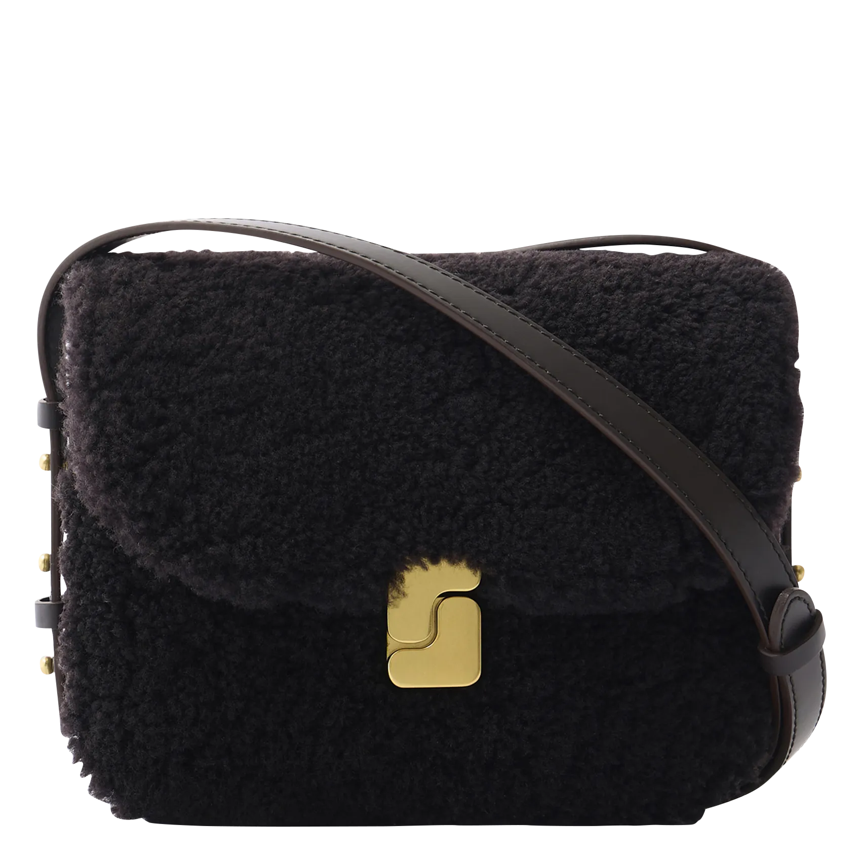 Sac bi-matière en cuir glacé et shearling Marron BELLISSIMA MINI