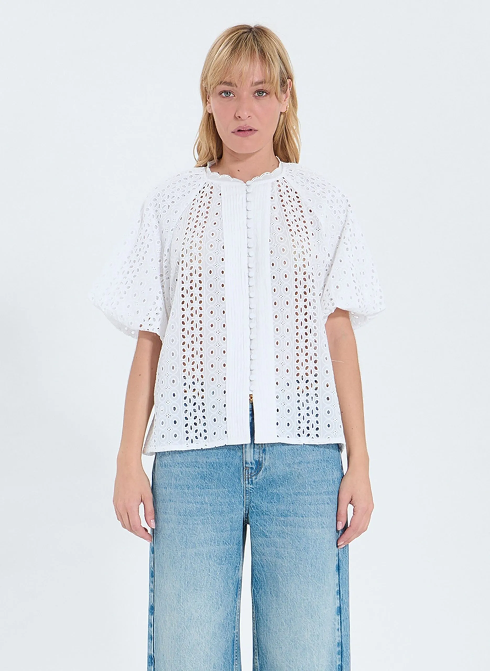 Chemise droite en broderie anglaise Blanc BAMAKO