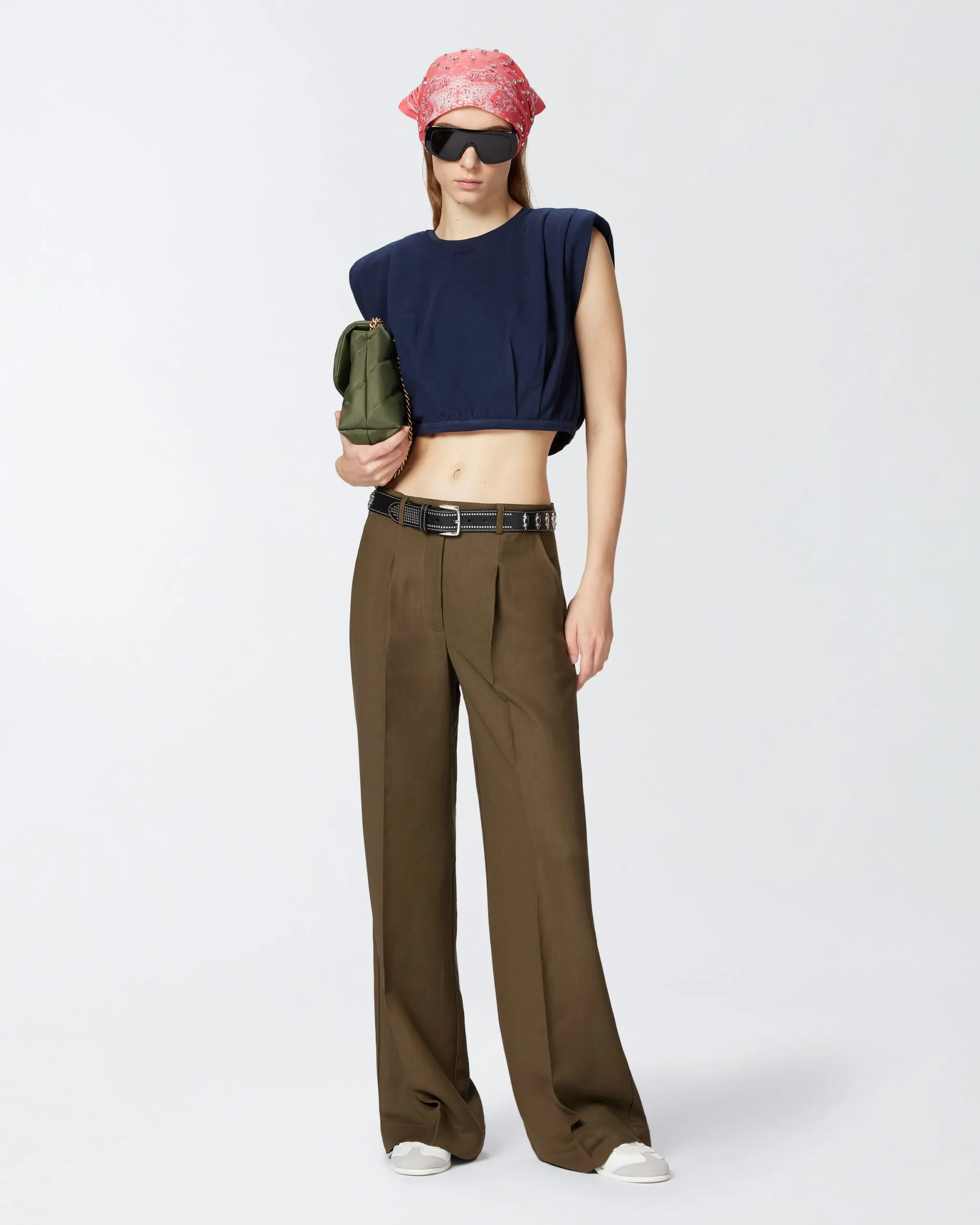 Pantalon palazzo en lin avec poches Vert