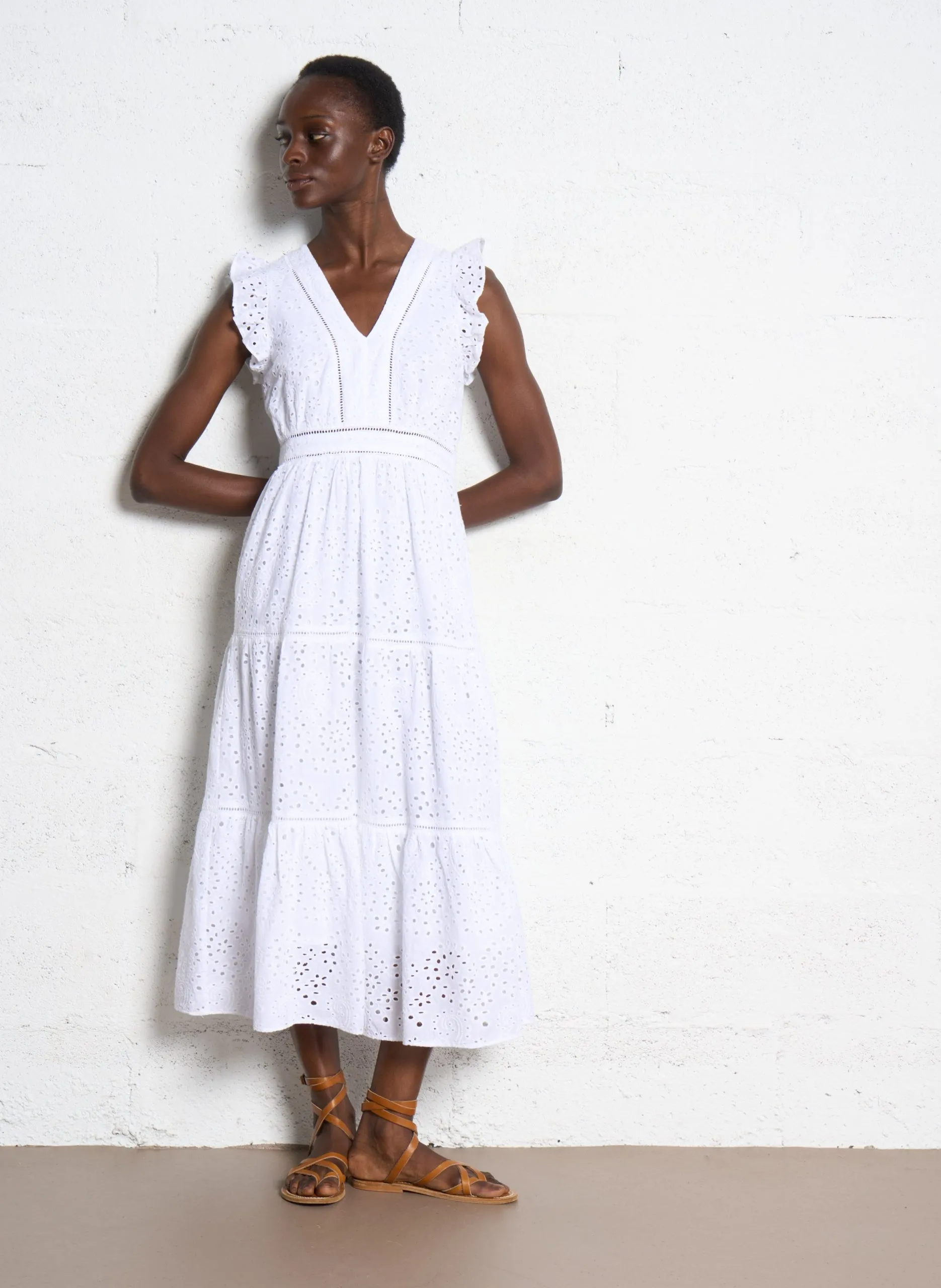 Robe longue en coton brodé Blanc RIVAKA