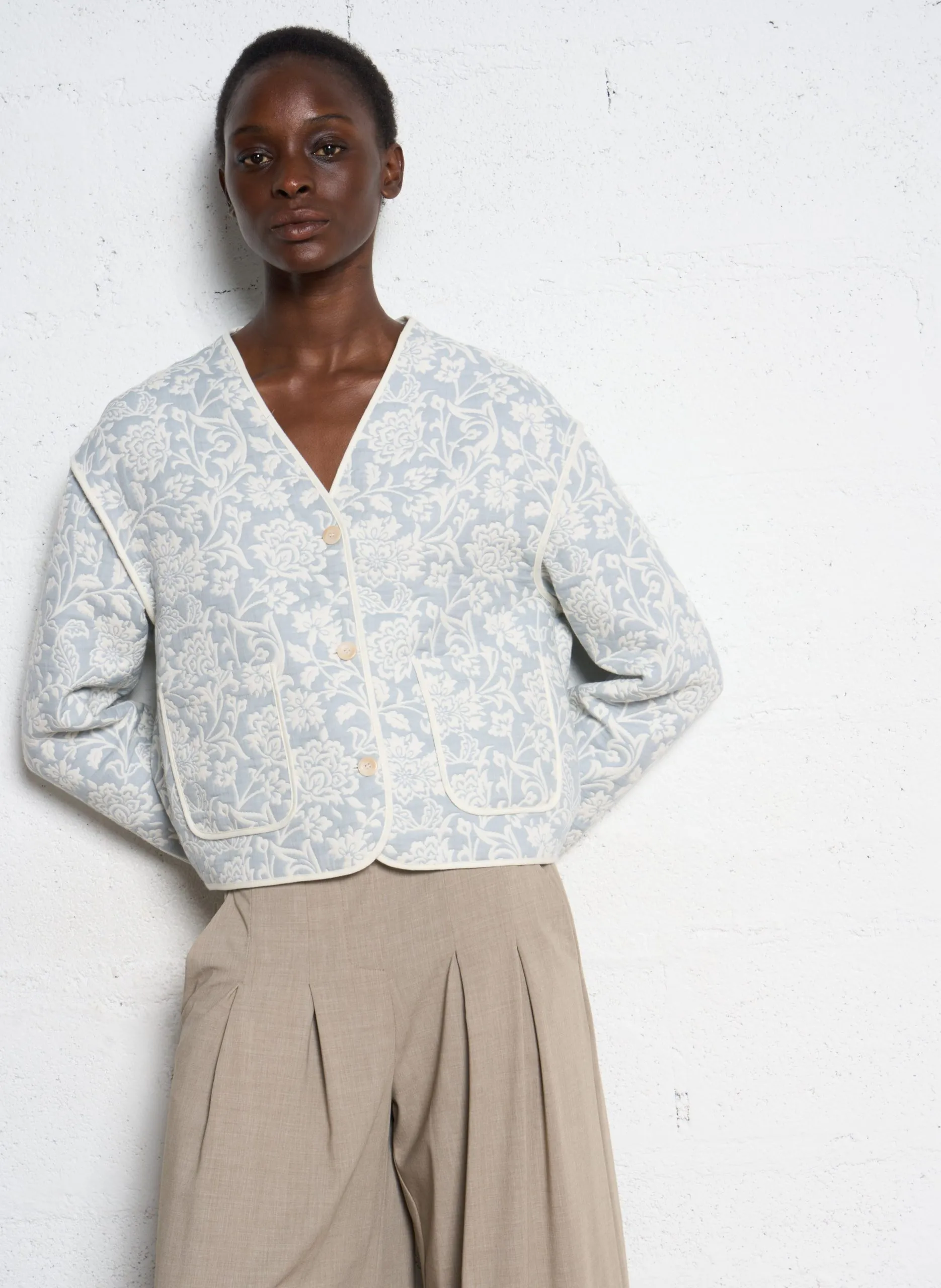 Veste droite à imprimé fleuri Bleu COLETTE