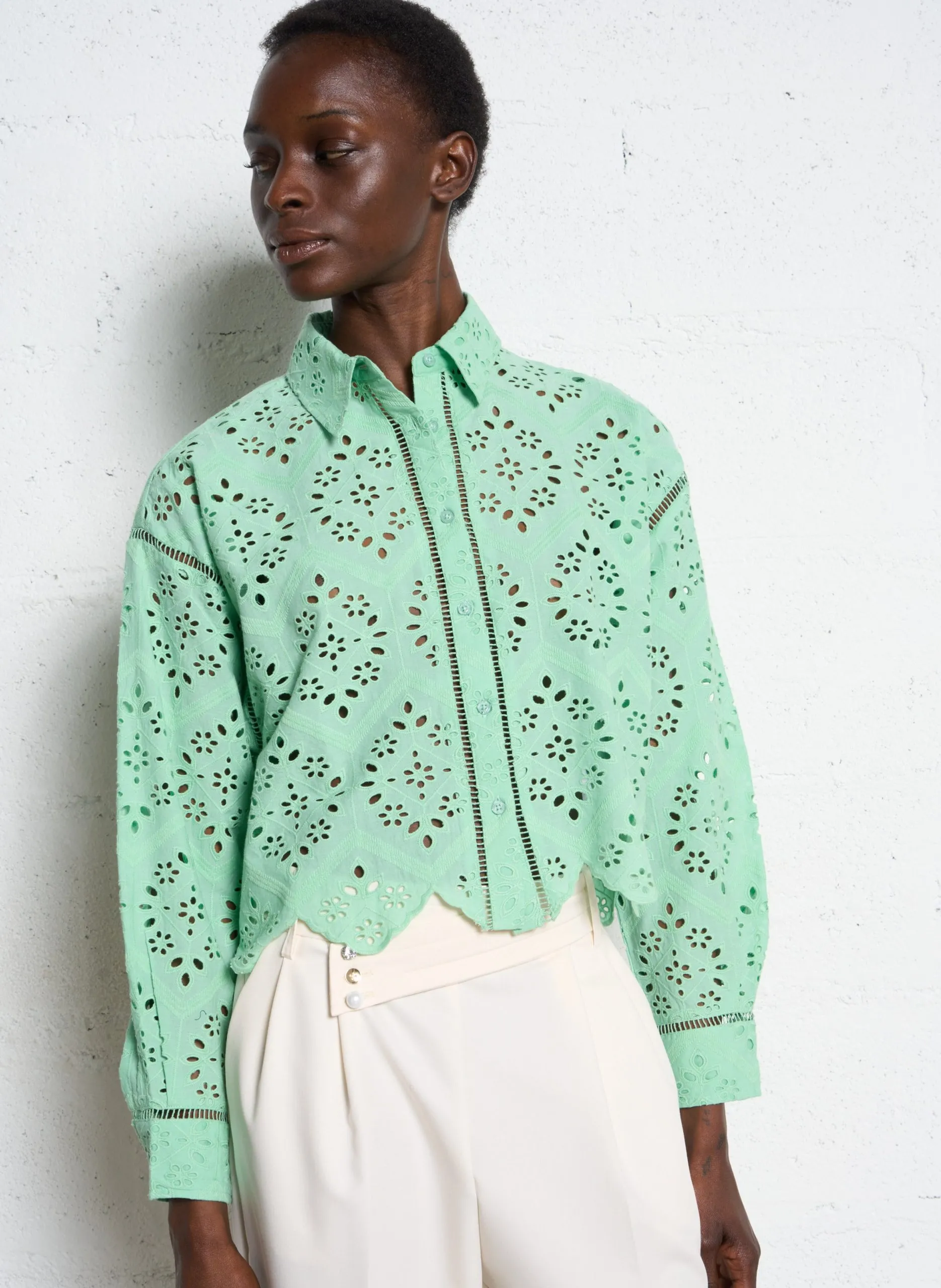 Chemise droite en coton Vert