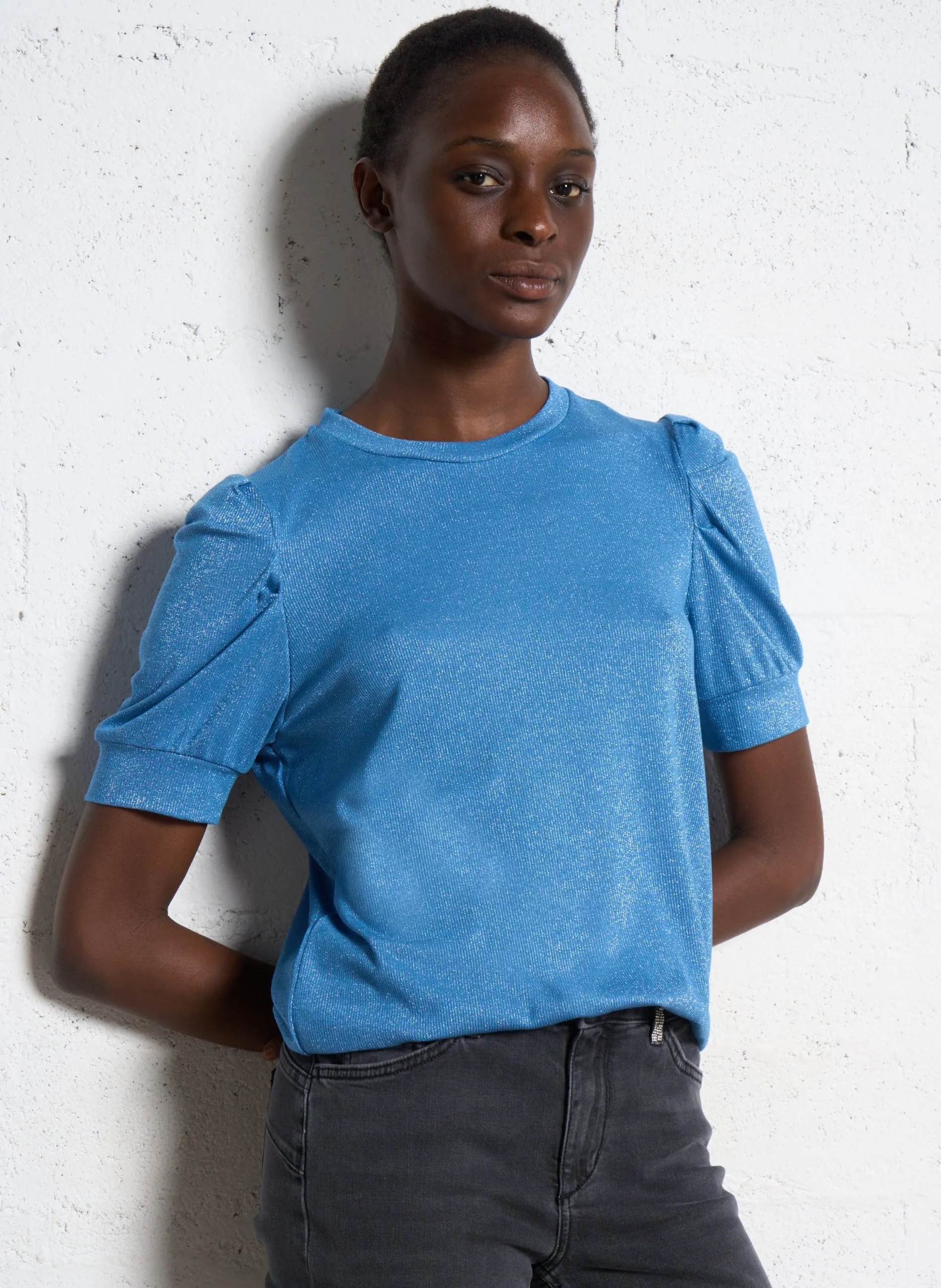 Pull droit col rond Bleu