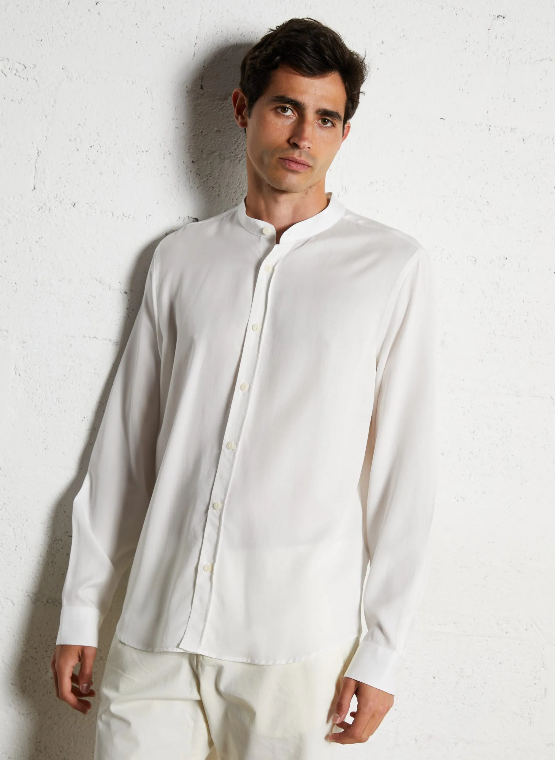 Chemise droite col mao Blanc HOUSTON