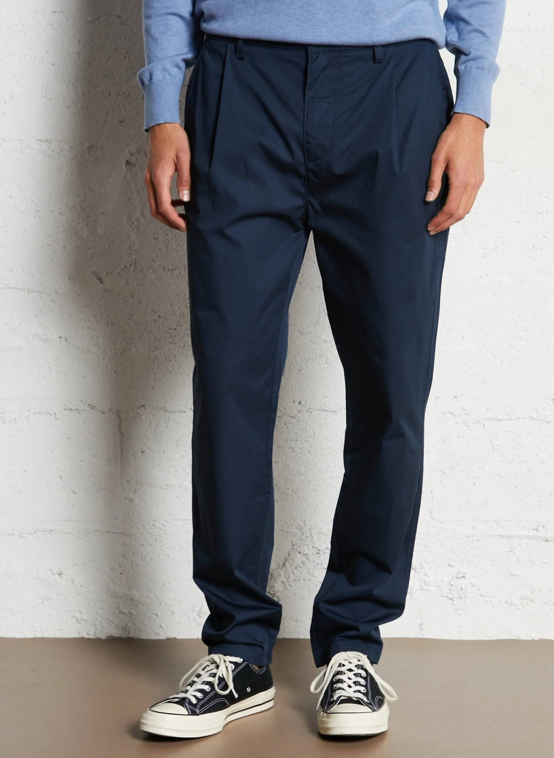 Pantalon à pinces droit en coton Bleu DUCK IVANA