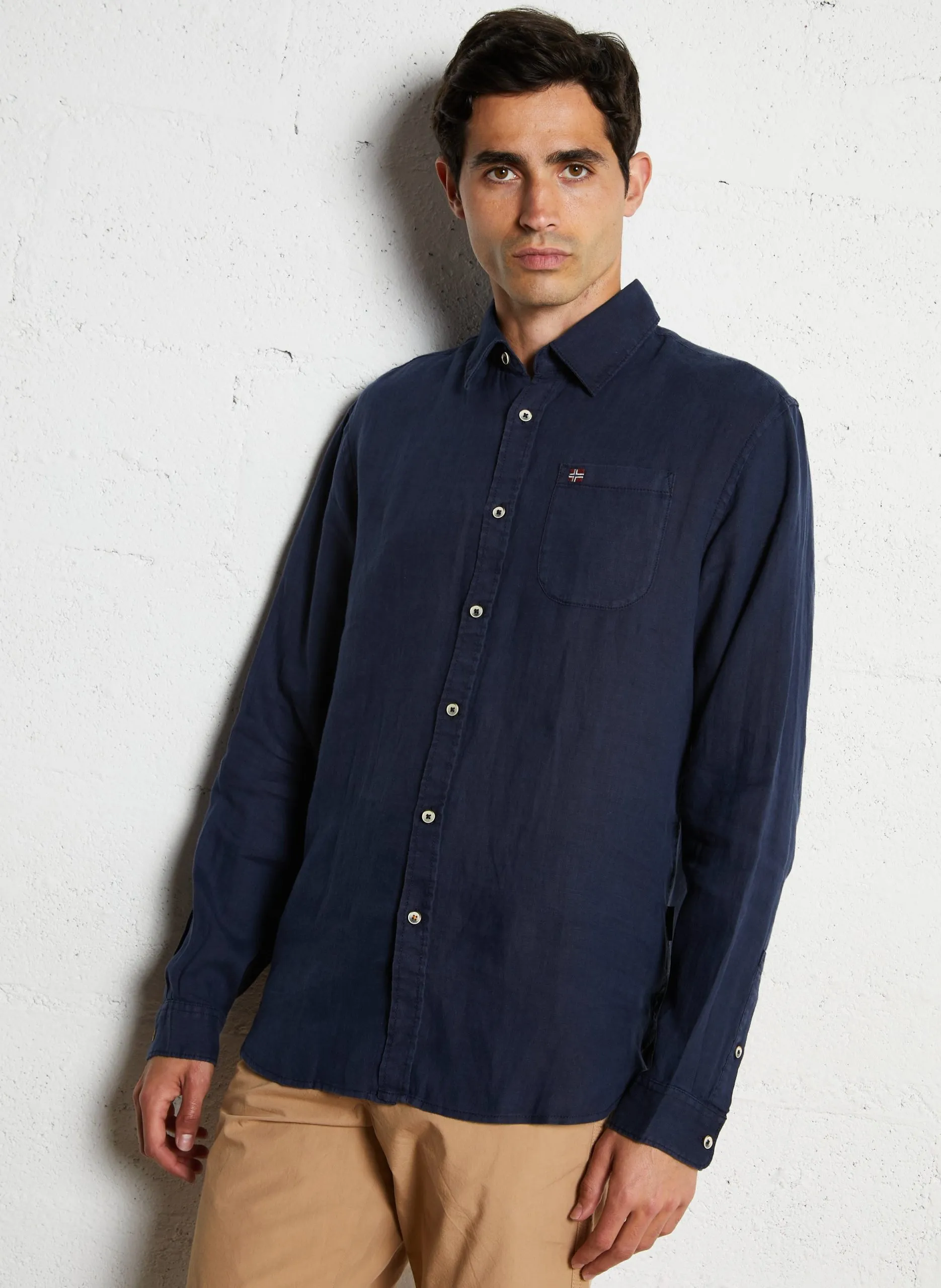 Chemise droite en lin Bleu G-LINEN LS