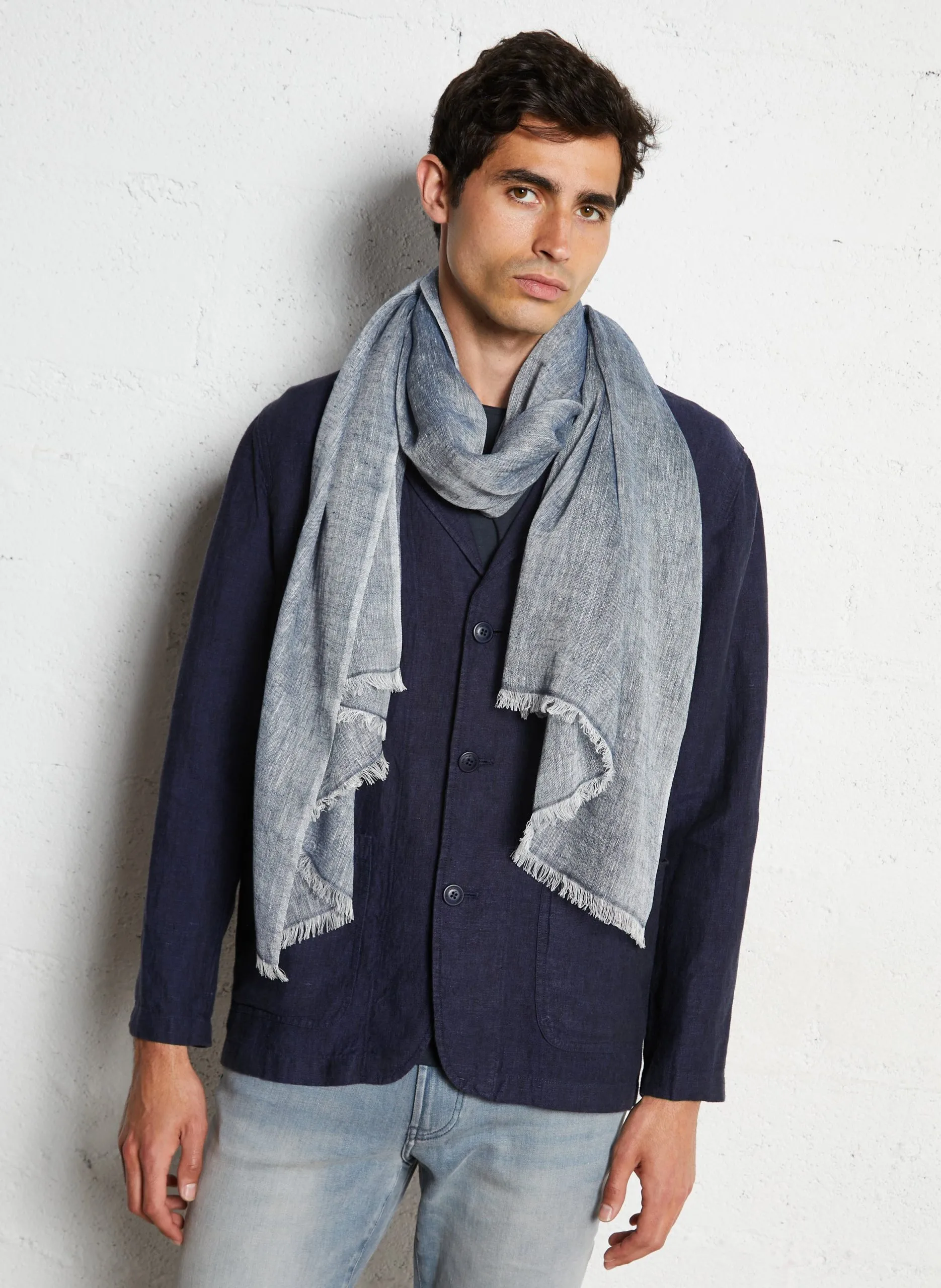 Foulard en lin et laine Bleu