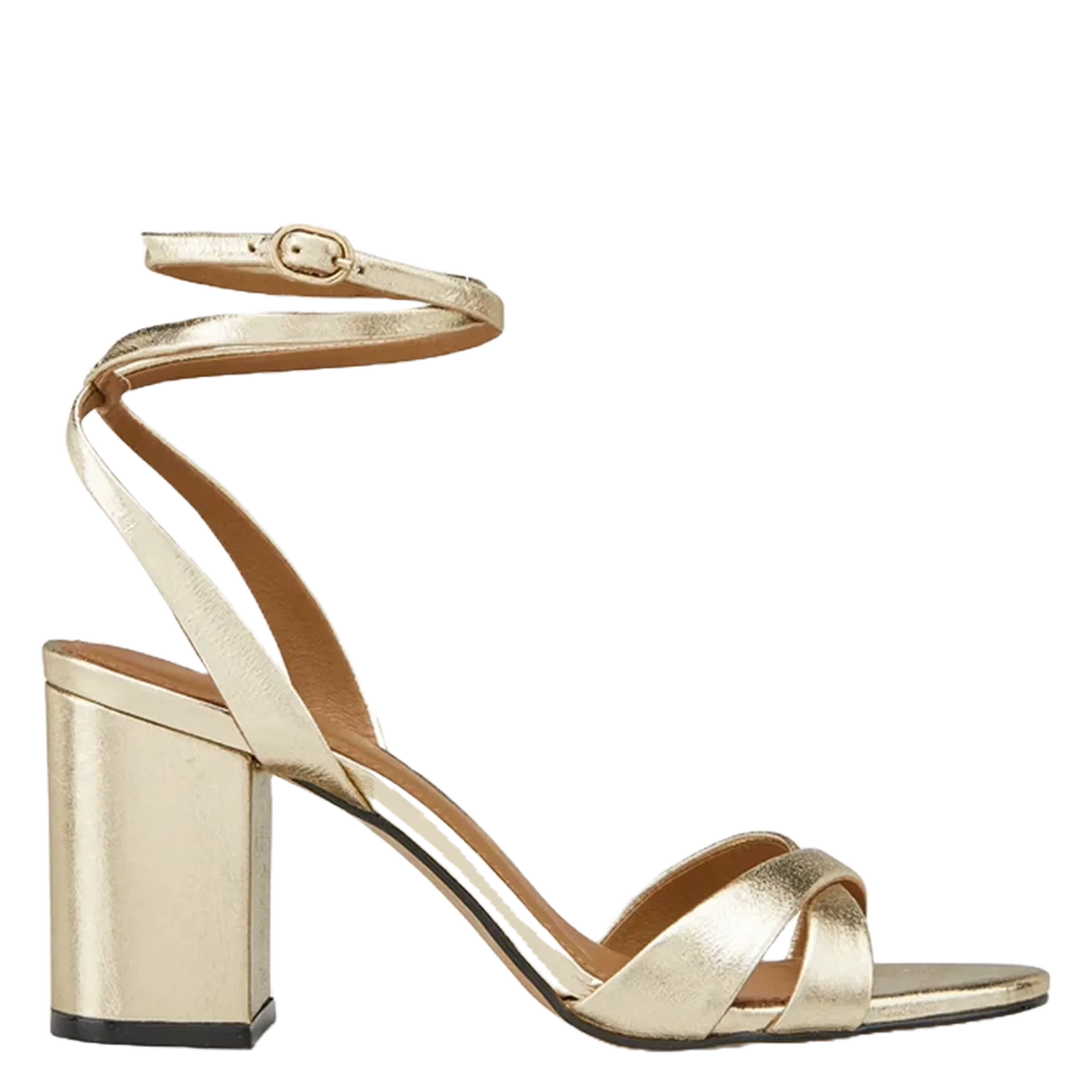 Sandales hautes à brides en cuir métallisé Doré FLORA