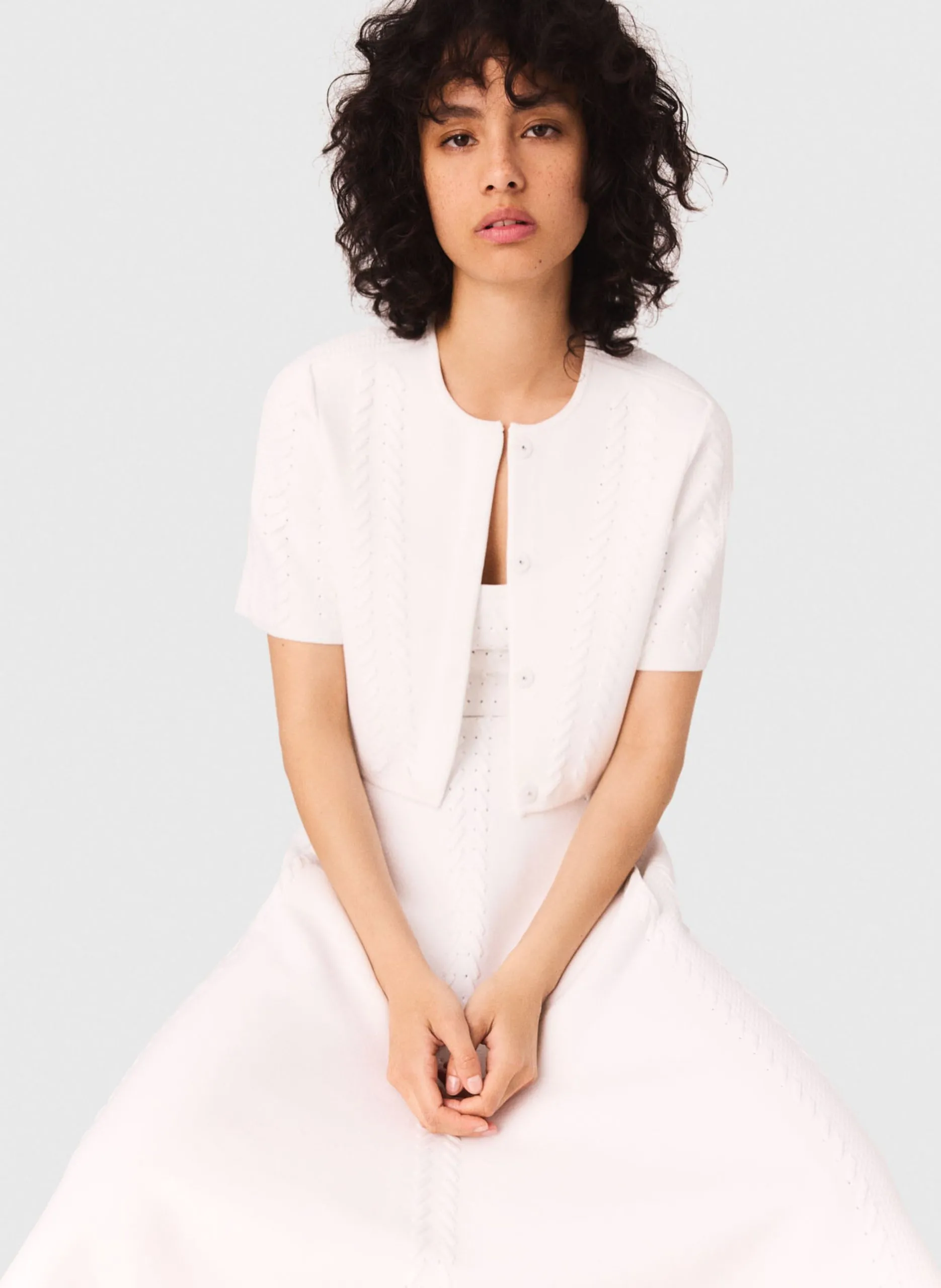 Cardigan court en maille tressée Blanc