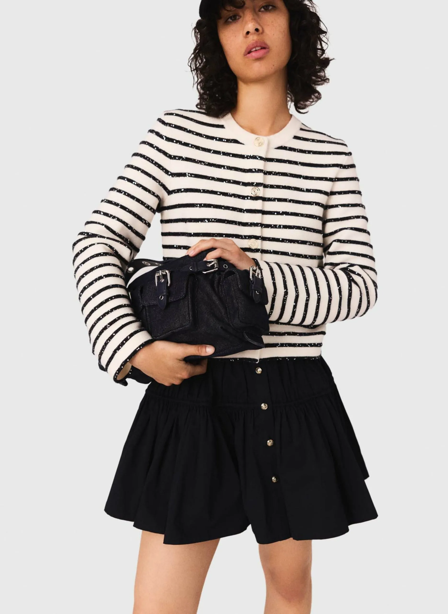 Gilet col rond rayé Blanc