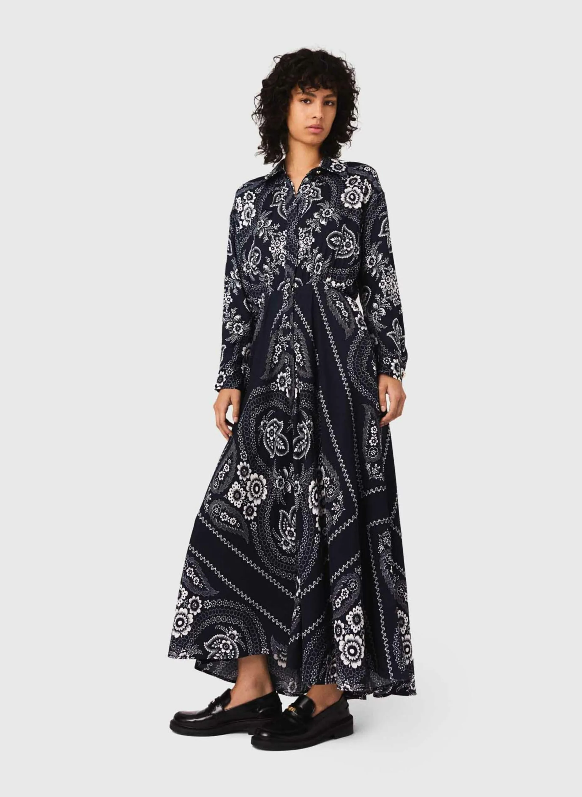 Robe chemise longue col classique Bleu