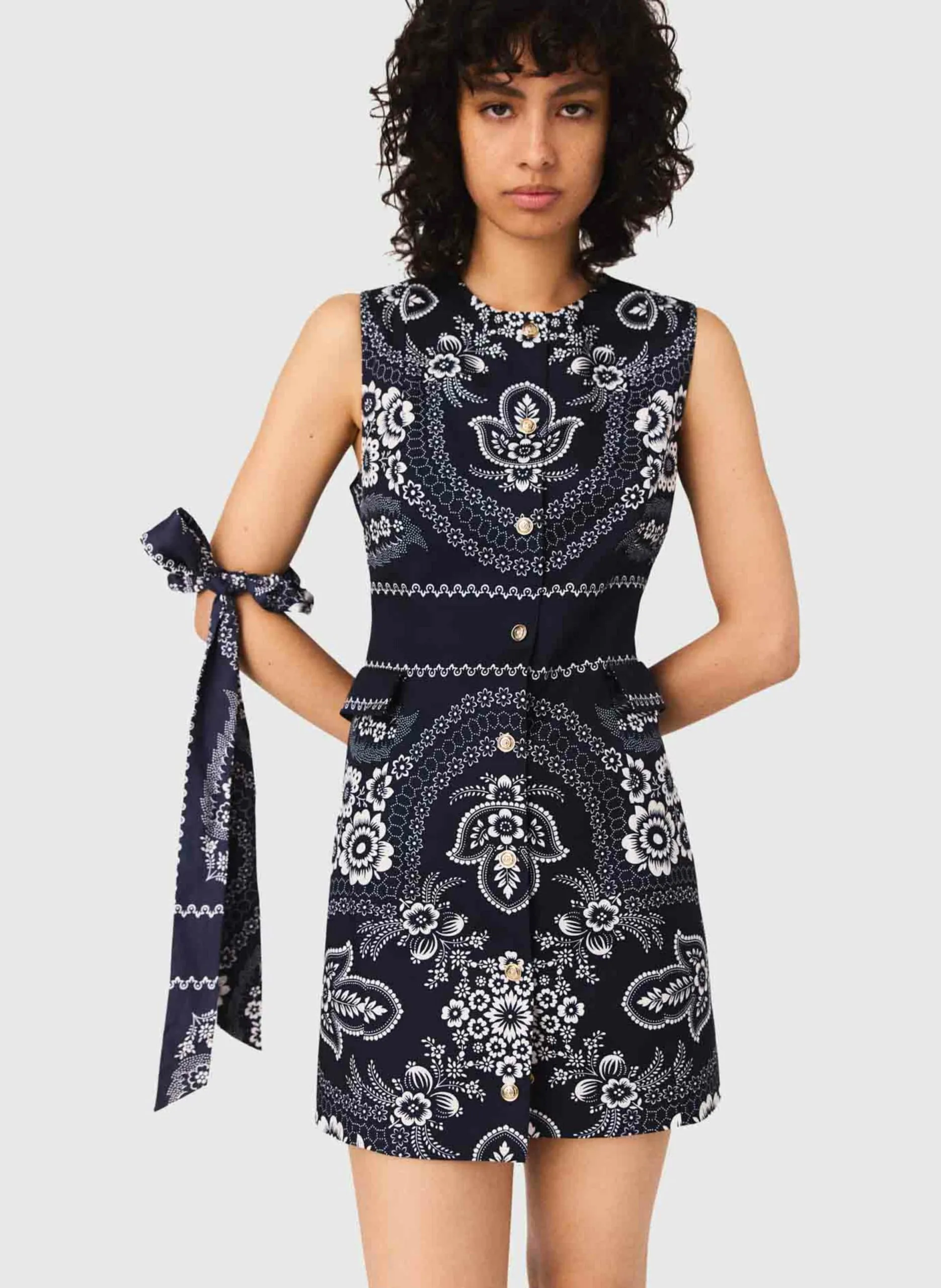 Robe courte col rond à motifs Bleu