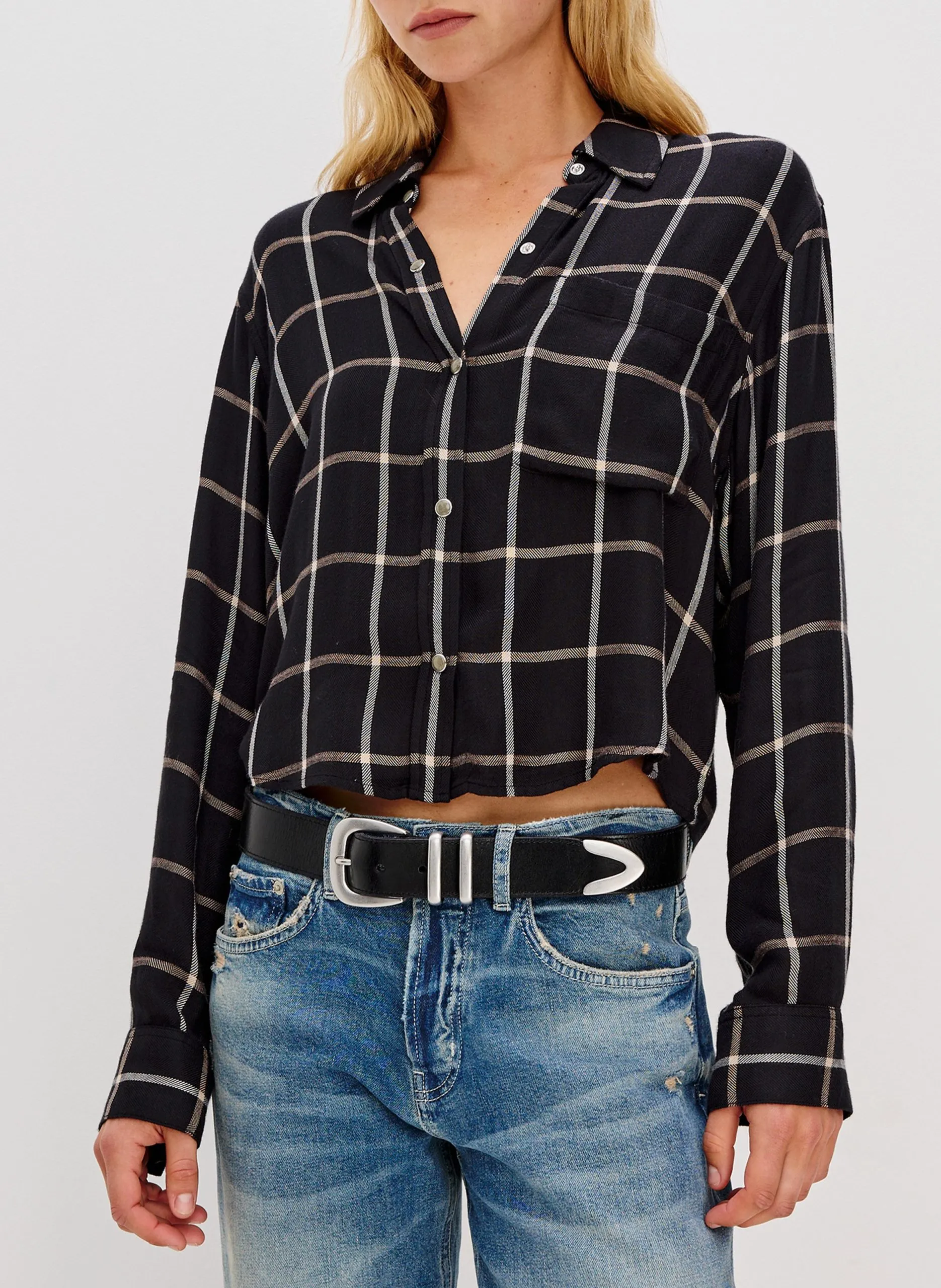 Chemise courte fluide à carreaux Noir MALIN