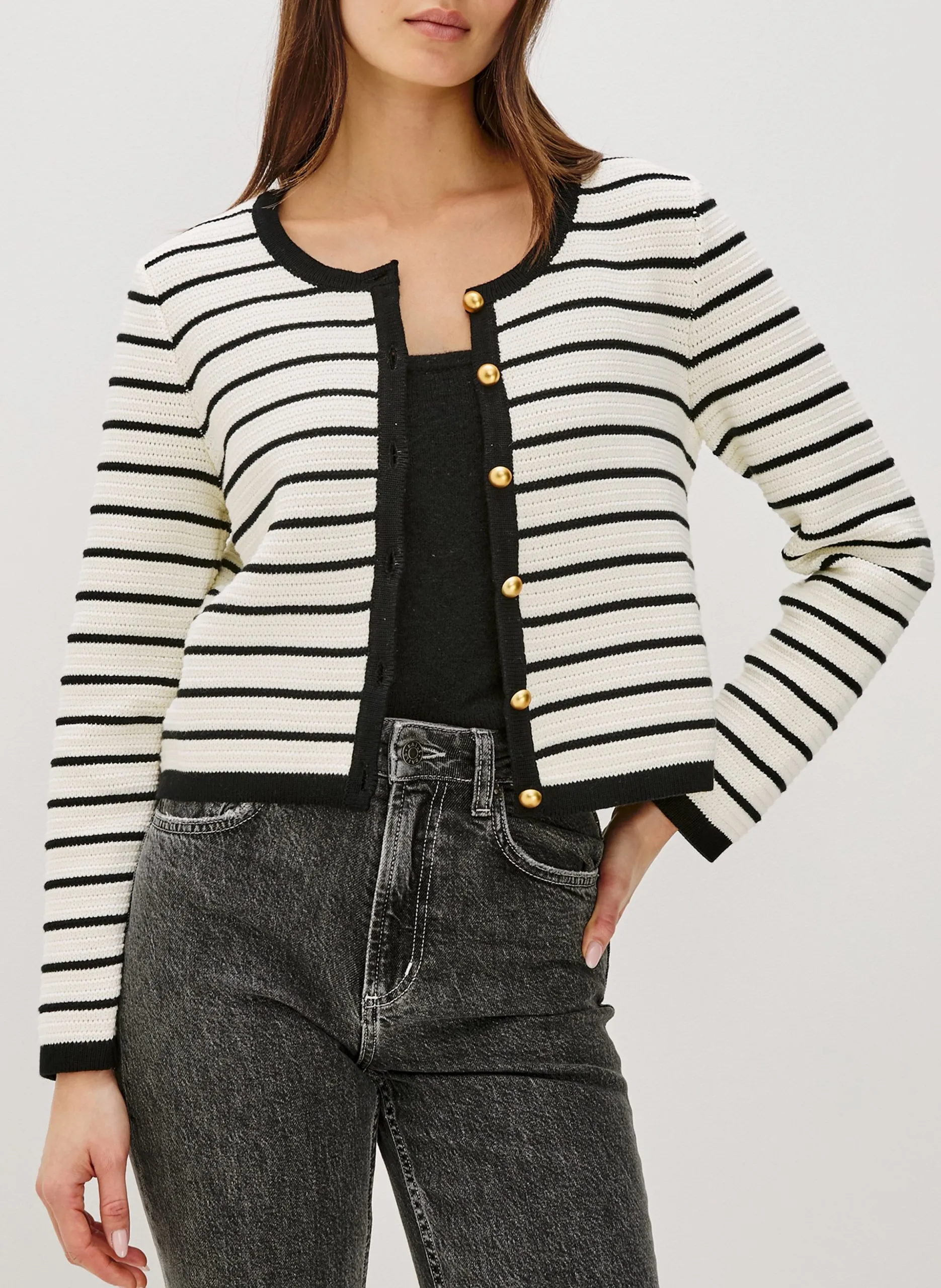 Cardigan court boutonné à rayures Multicolore CATANIA