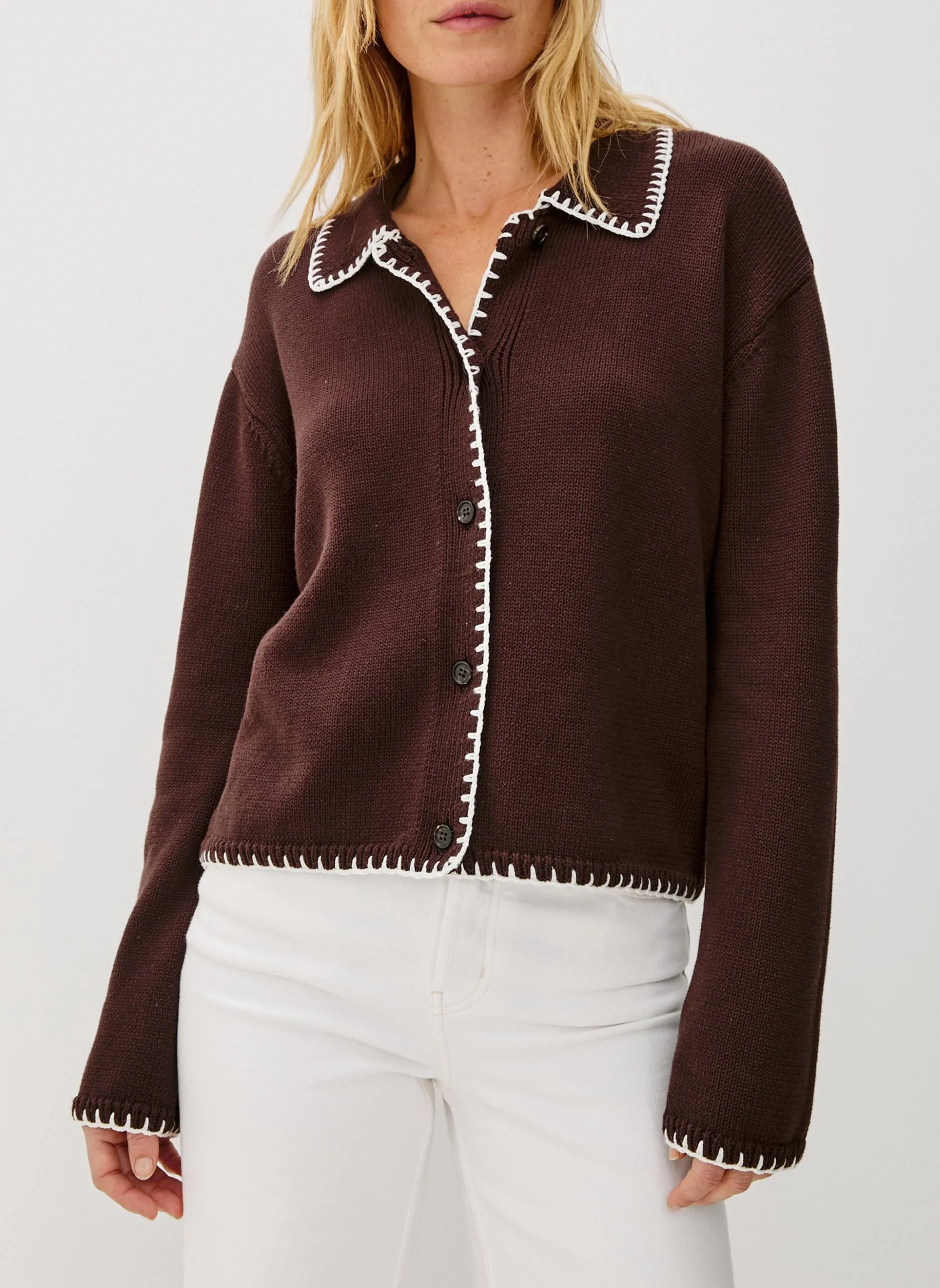 Cardigan ample boutonné en coton Marron RAYLEEN