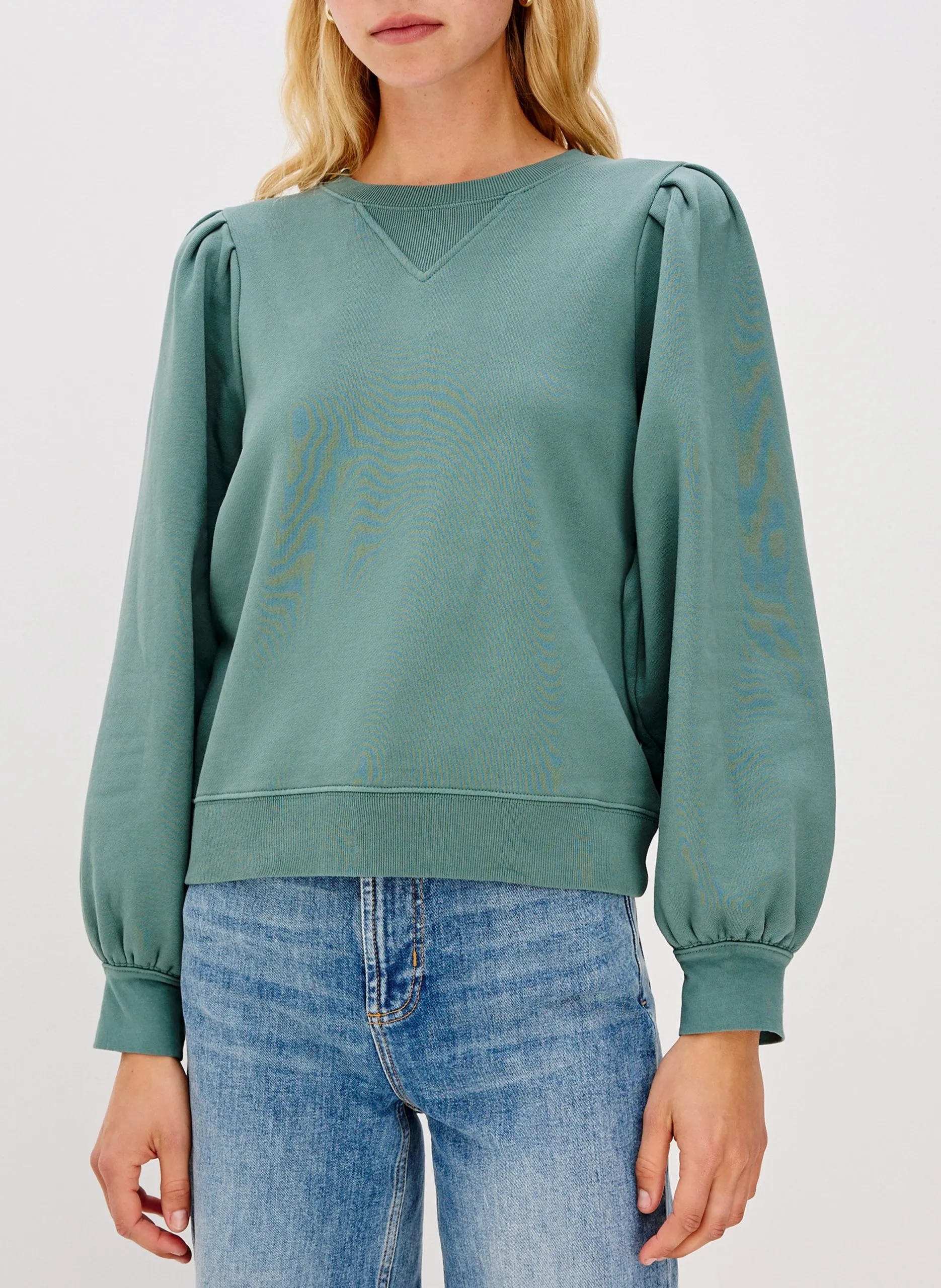 Sweat uni à manches bouffantes Vert TIFFANY