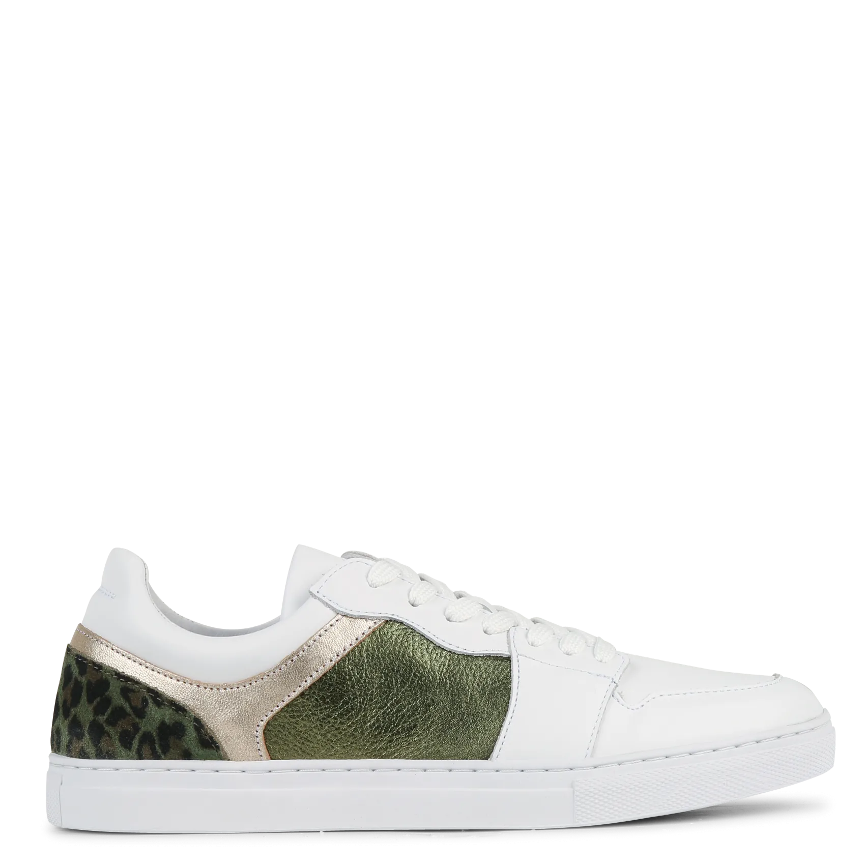 Baskets basses avec empiècements en cuir Kaki O.QIMBO