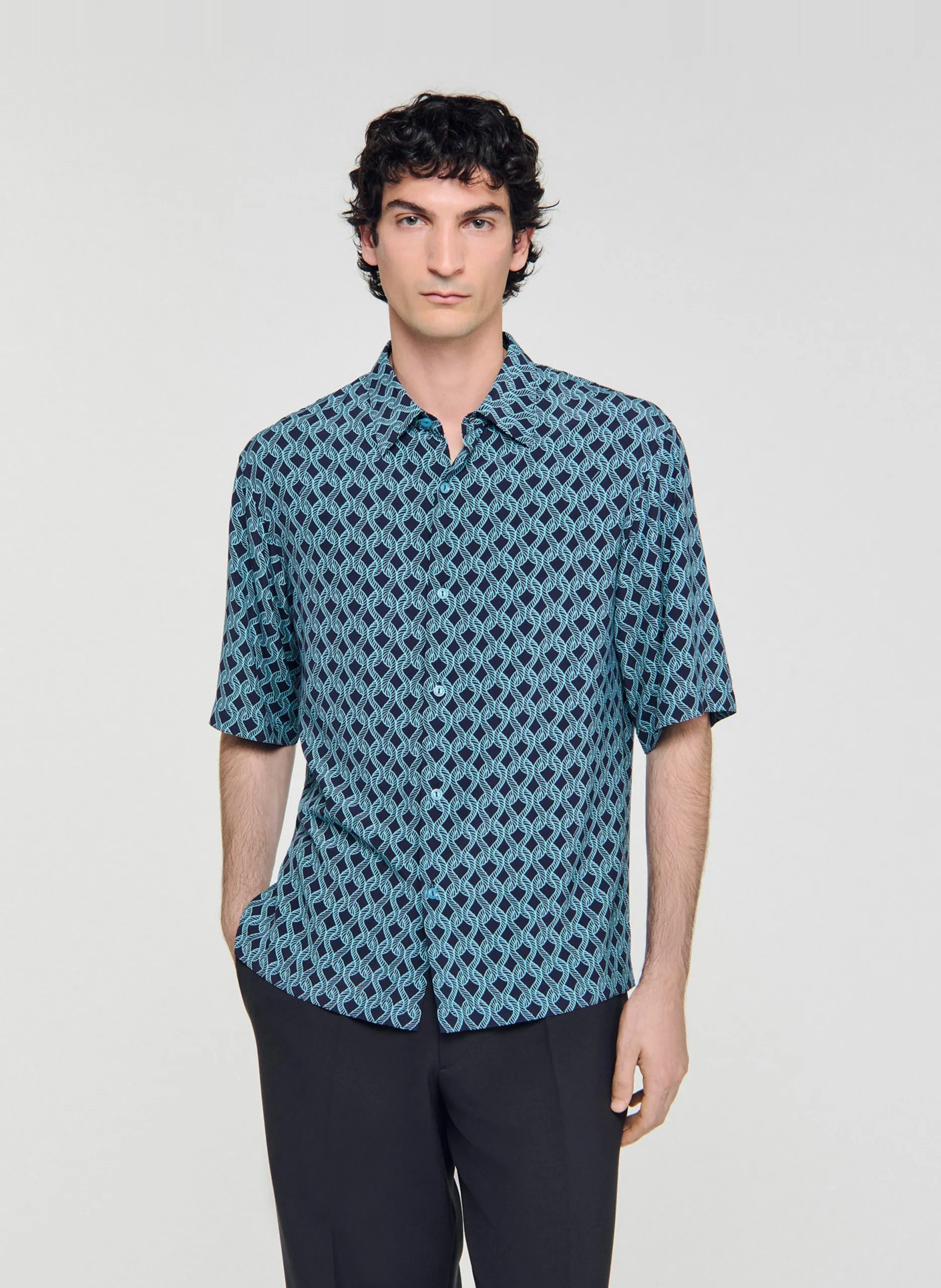 Chemise col classique imprimé Bleu