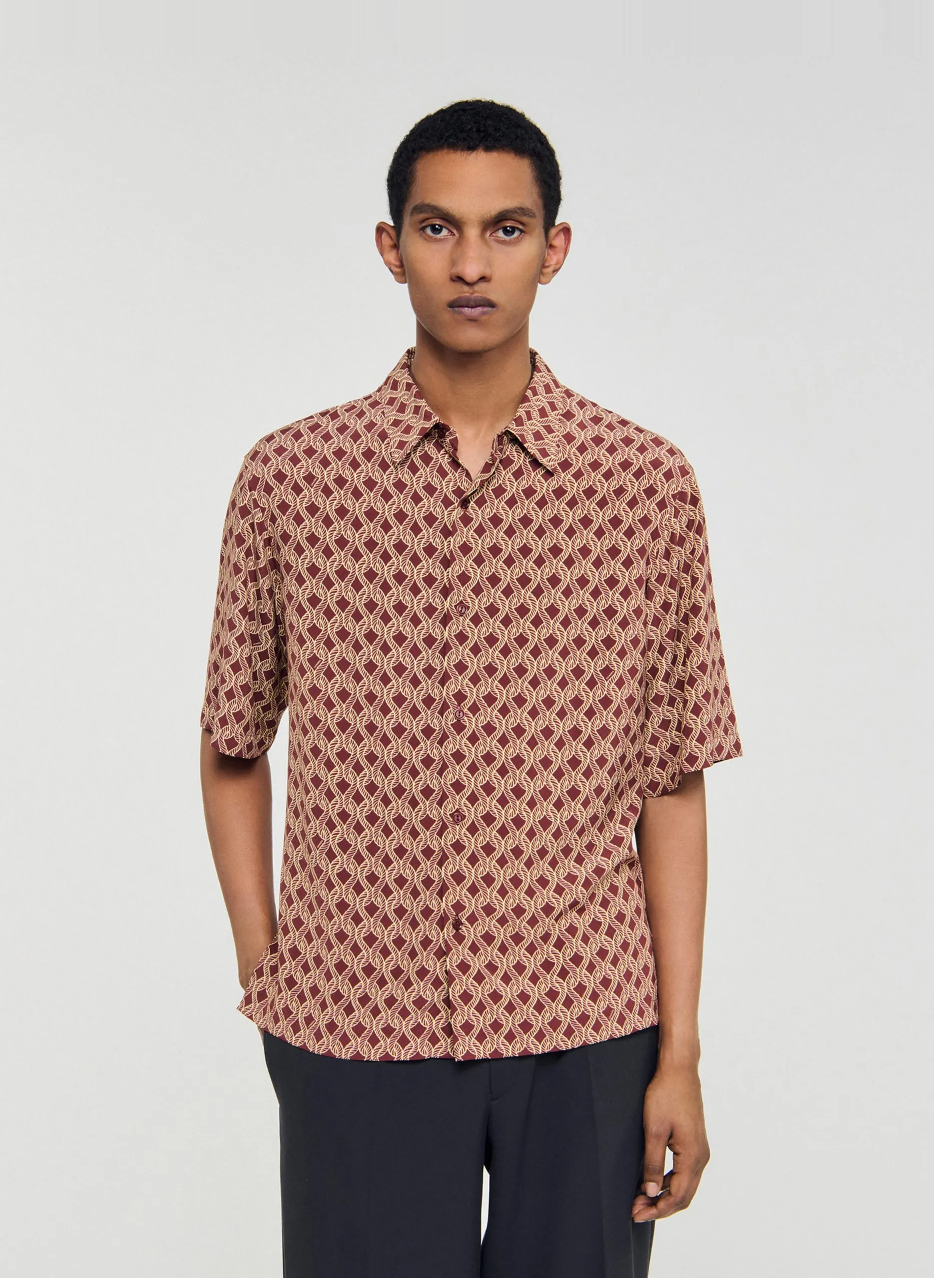 Chemise col classique imprimé Marron