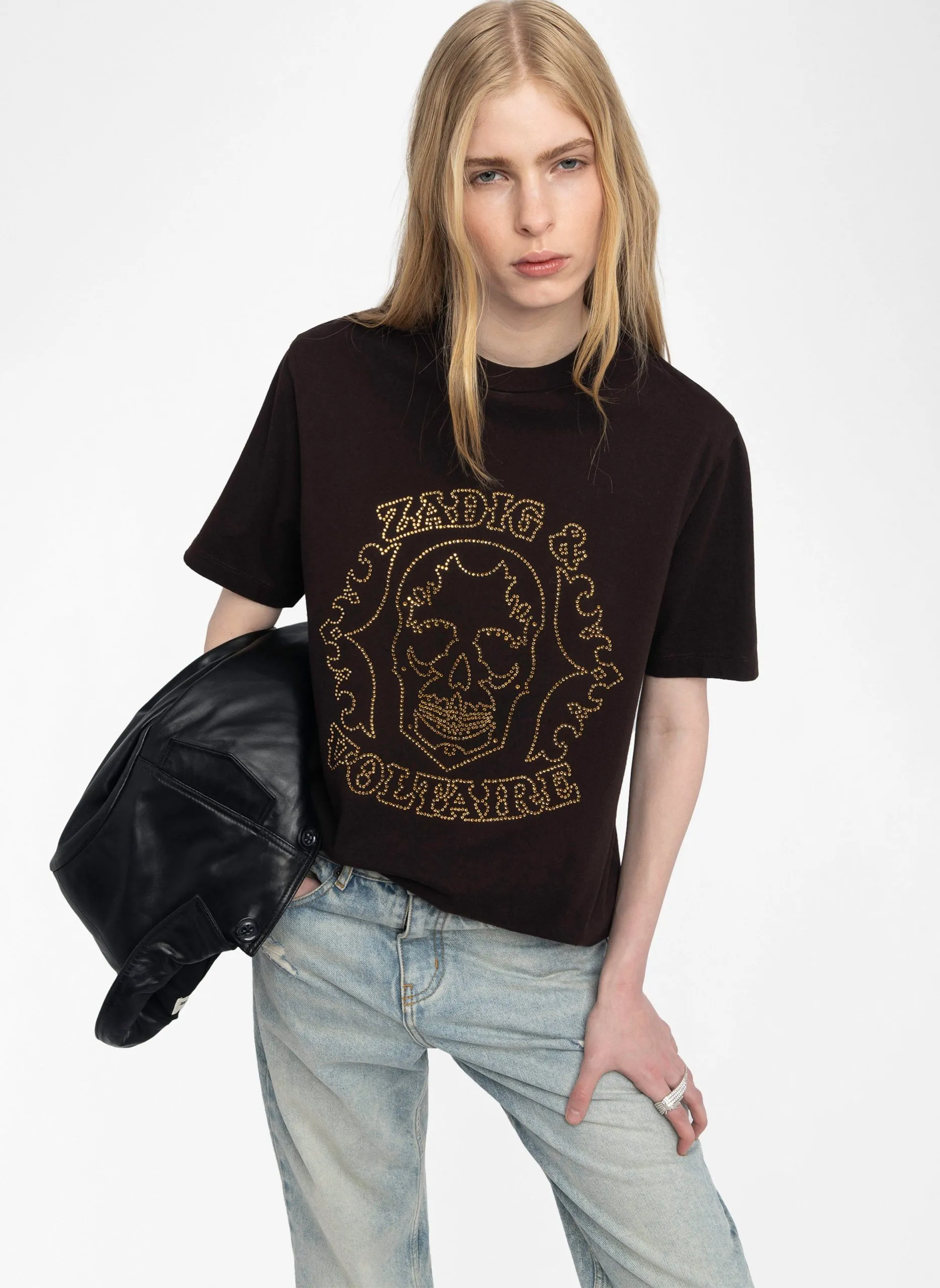 Tee-shirt oversize à motif strass Marron EDWIN