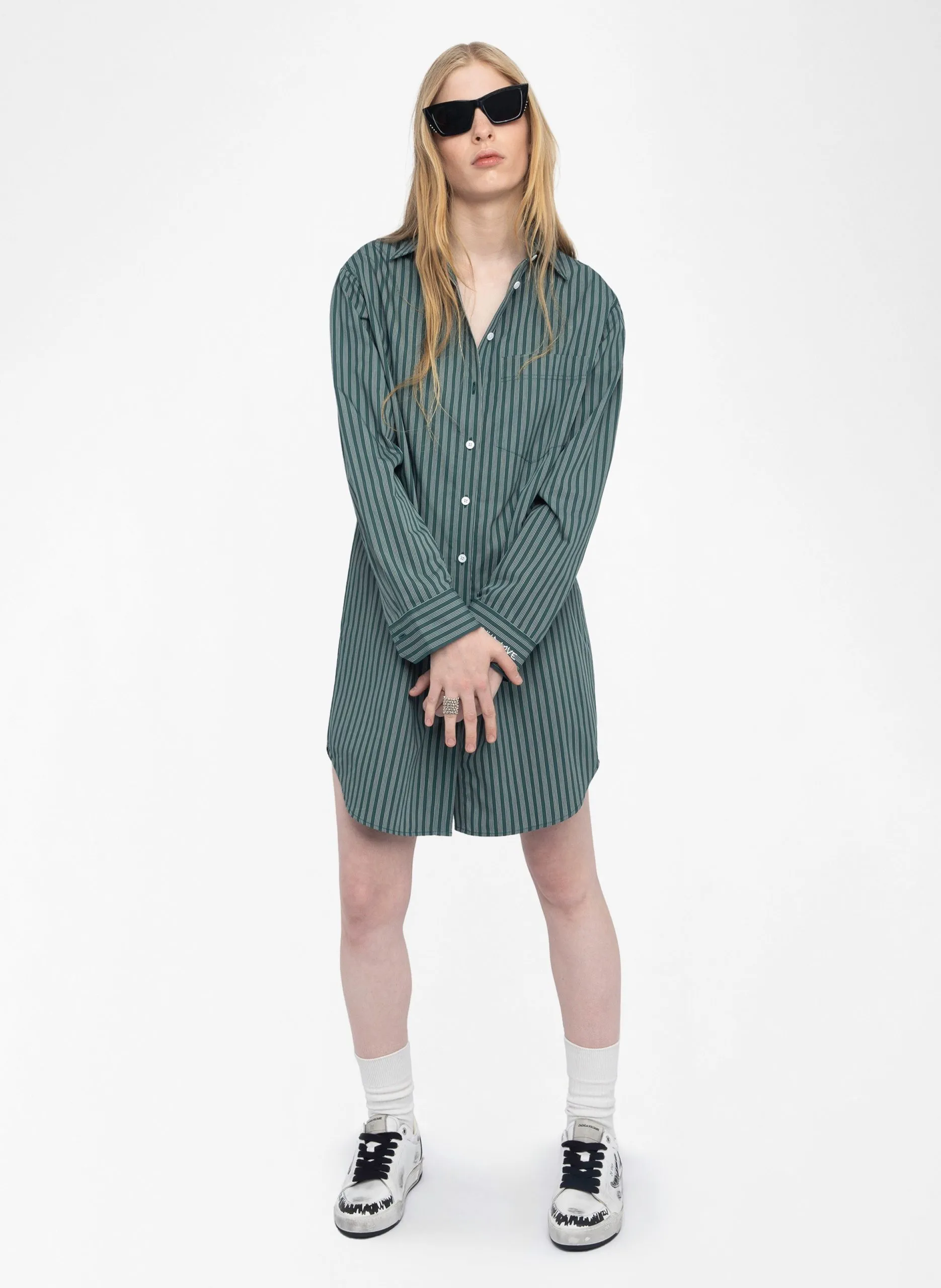 Robe chemise droite en coton rayé Vert RORNING