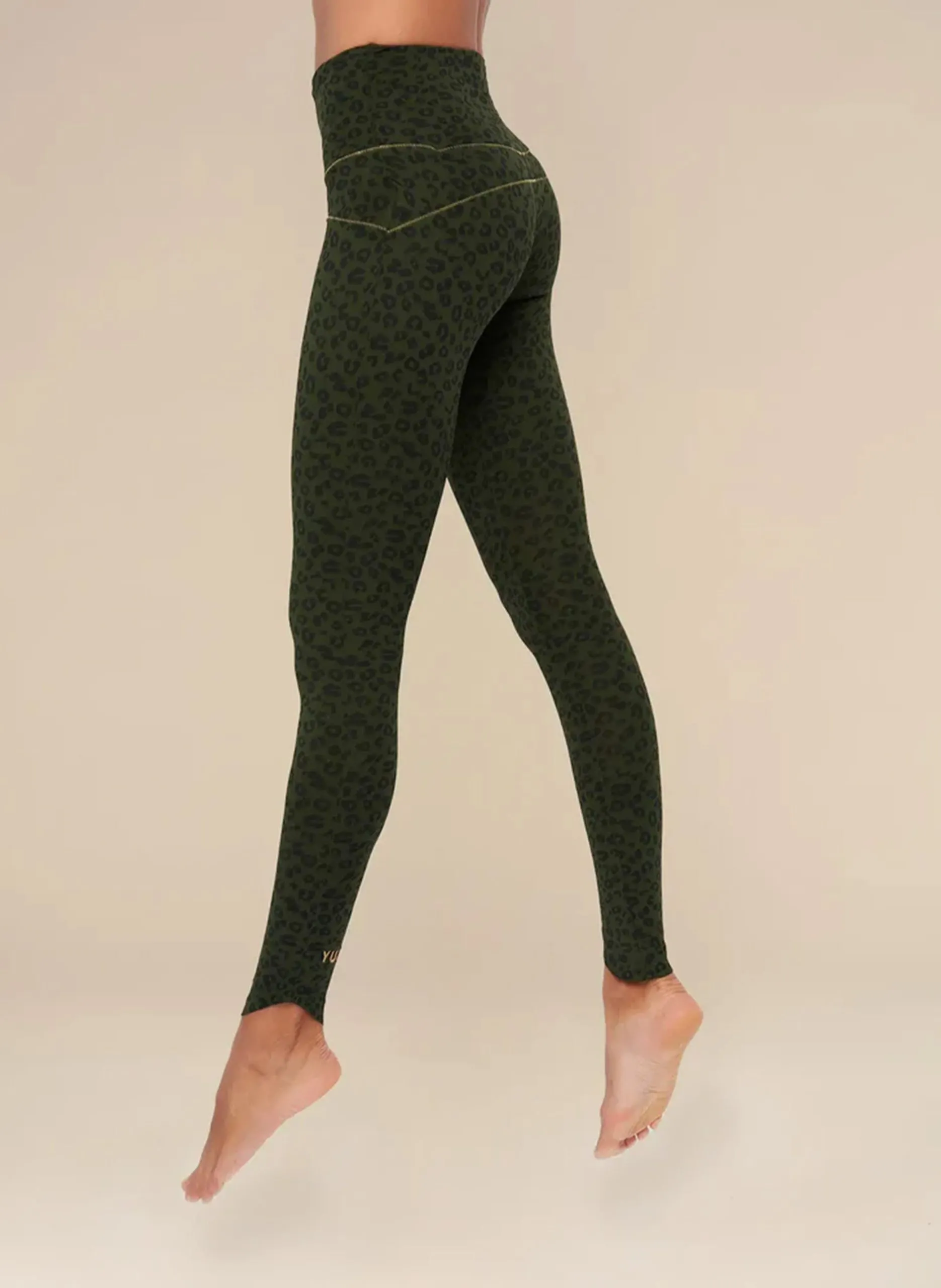 Legging de yoga taille haute imprimé léopard Kaki LEO