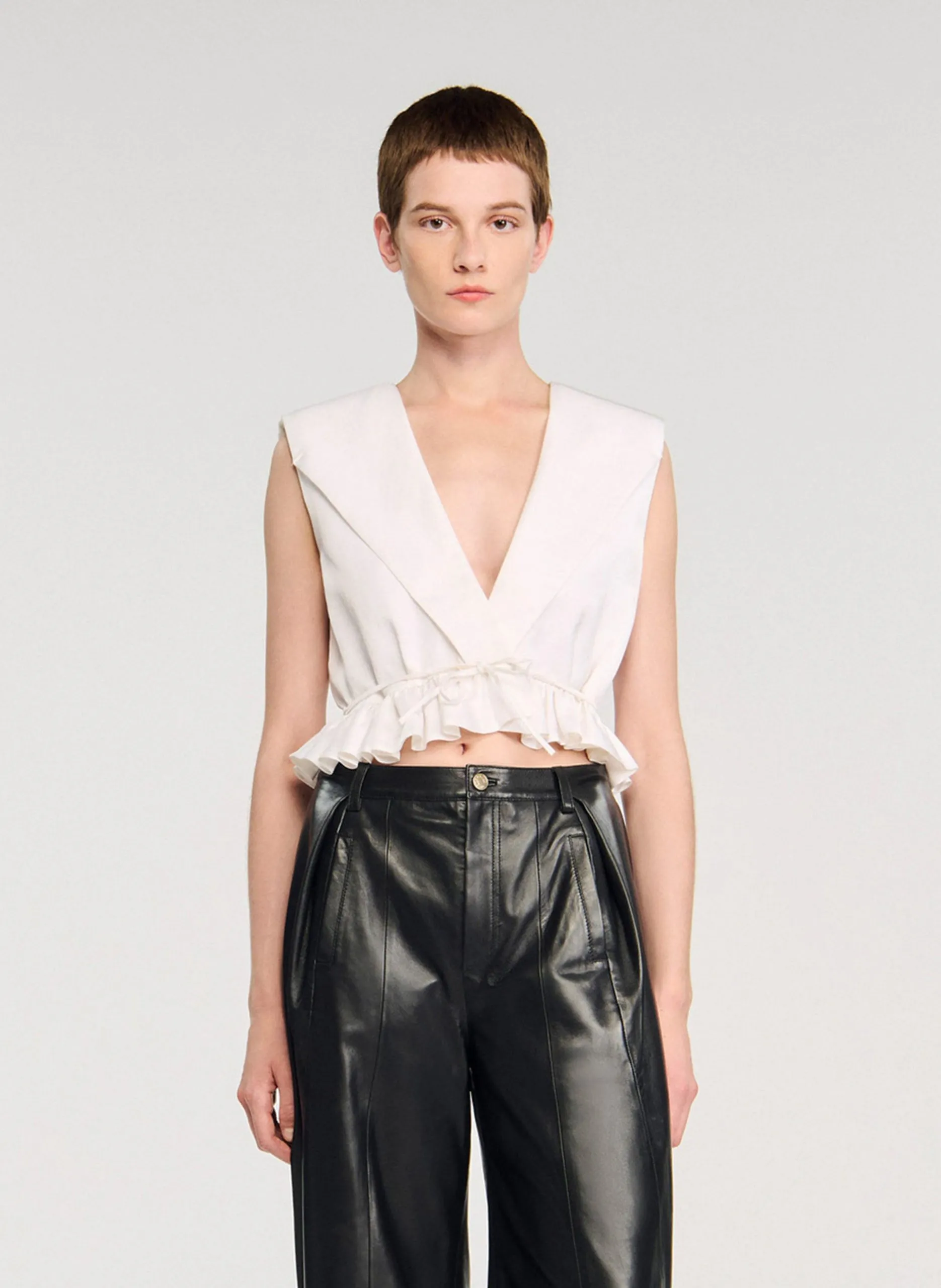 Top cintré col V Blanc