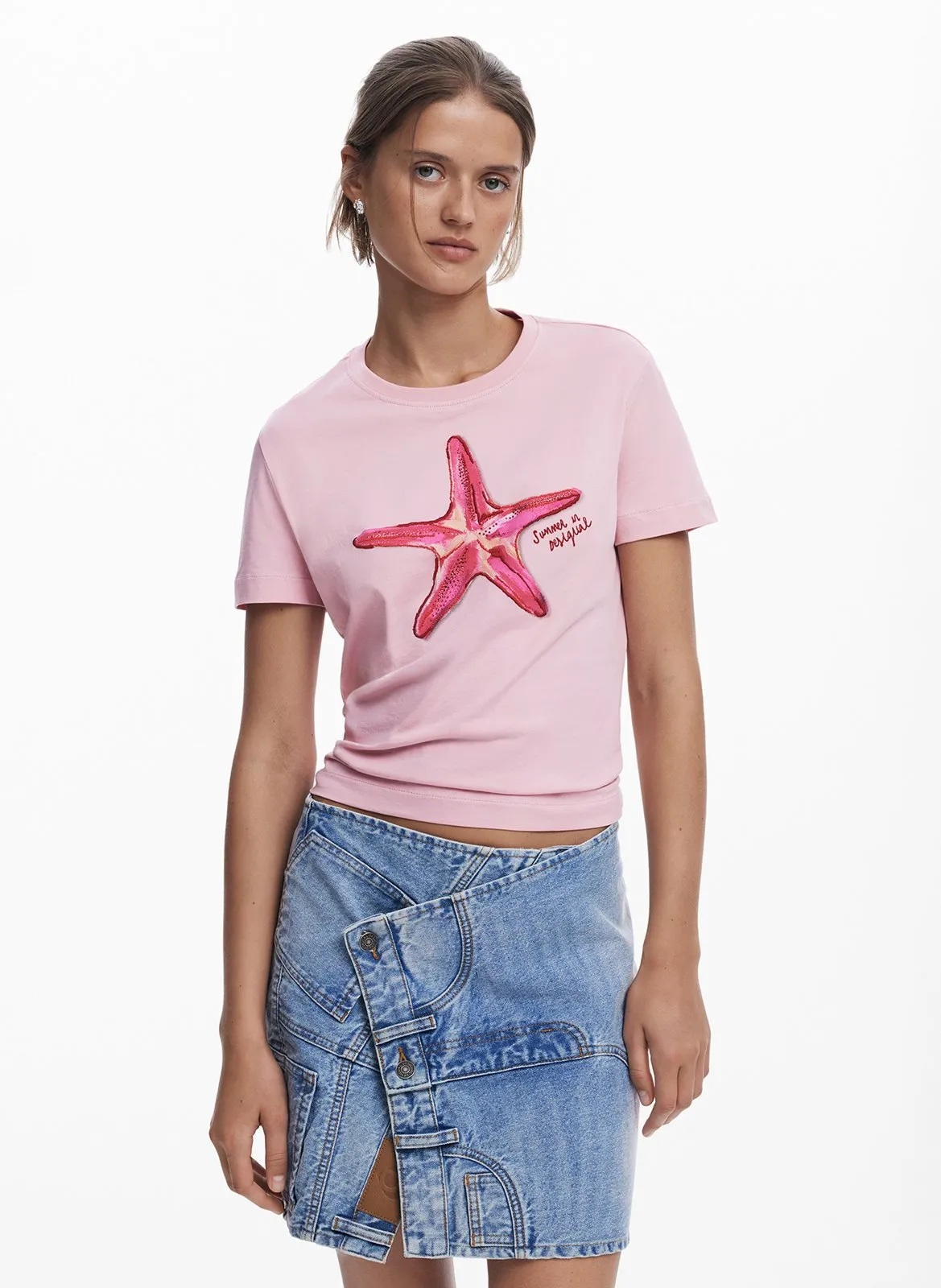 Tee-shirt droit imprimé en coton Rouge