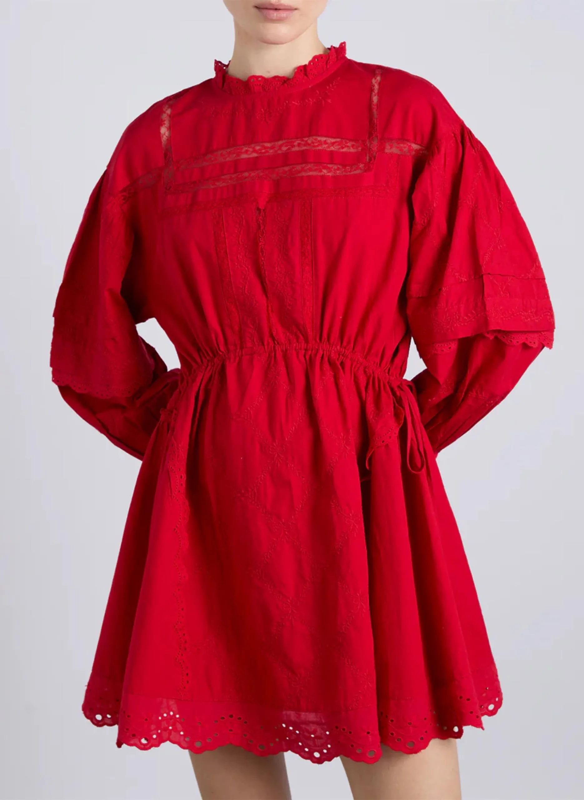 Robe courte brodée en coton bio Rouge CLANCY