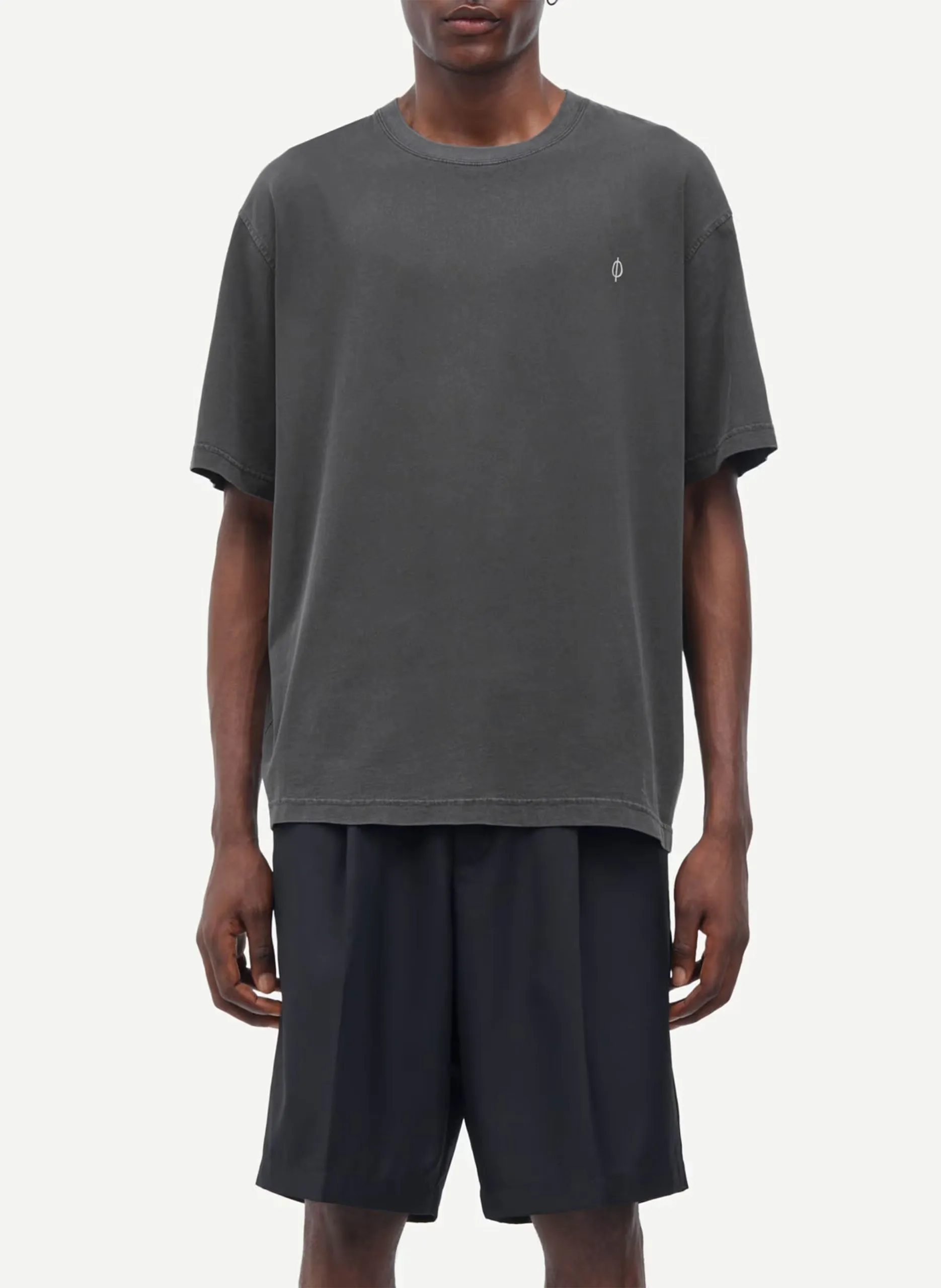 Tee-shirt col rond en coton bio mélangé Noir SAWANDERING