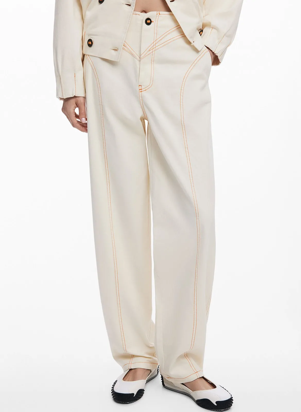 Pantalon large en coton mélangé Blanc