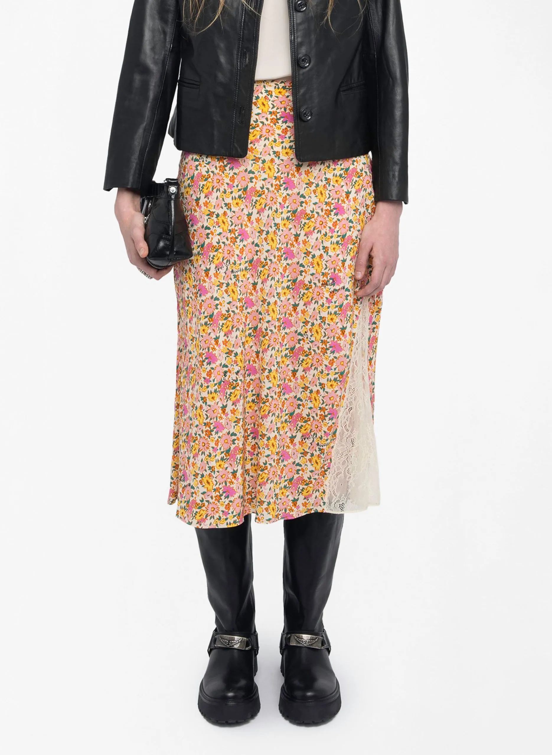 Jupe midi imprimée Blanc JAYLA