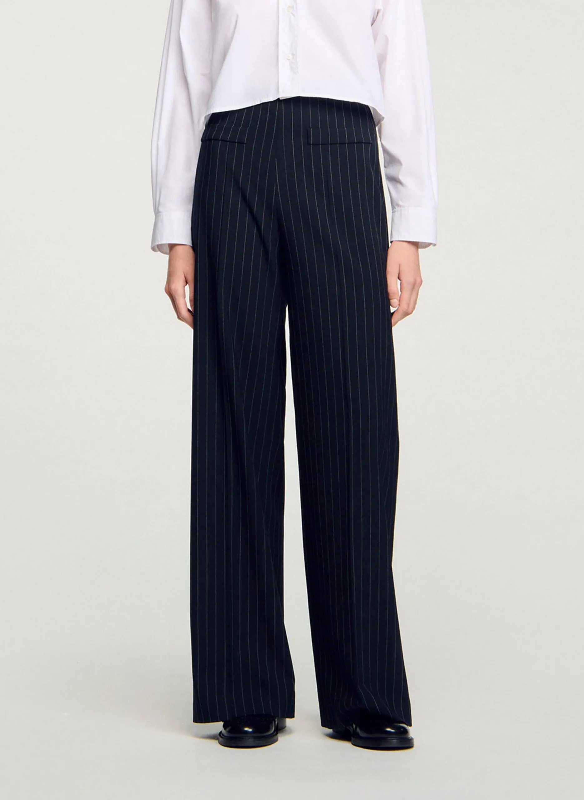 Pantalon droit rayé Noir