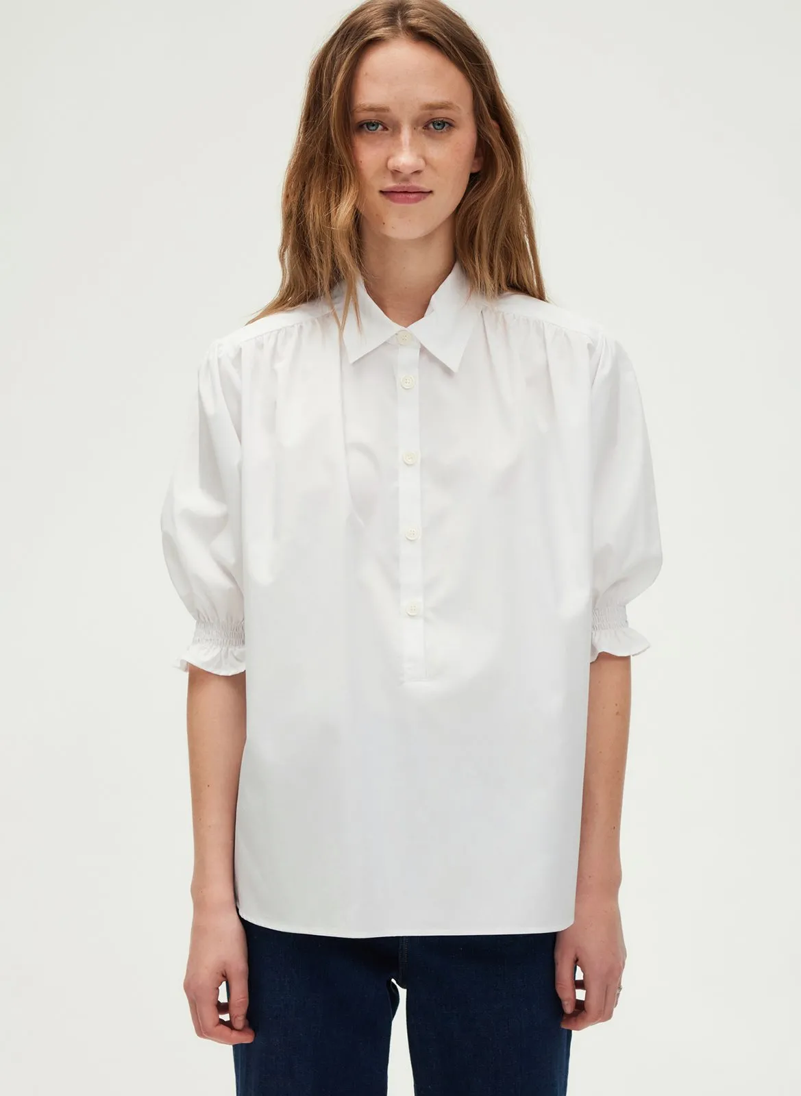 Chemisier droit en coton Blanc URSELINE