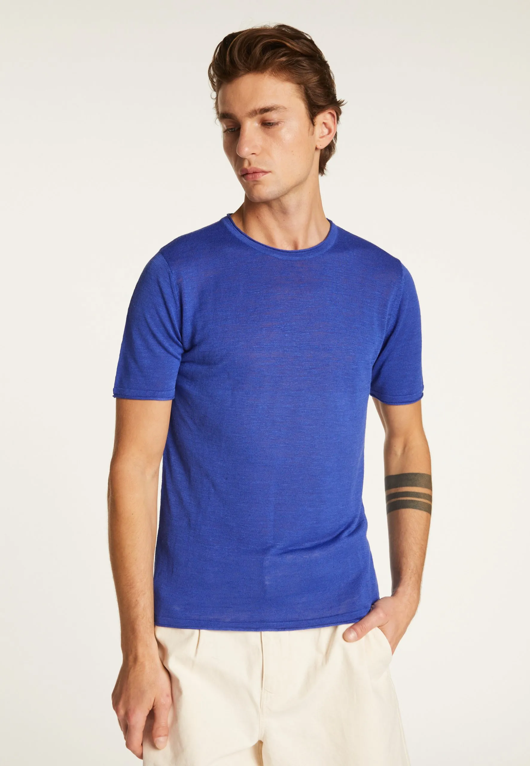 T-shirt en lin flammé Bleu RENAUD