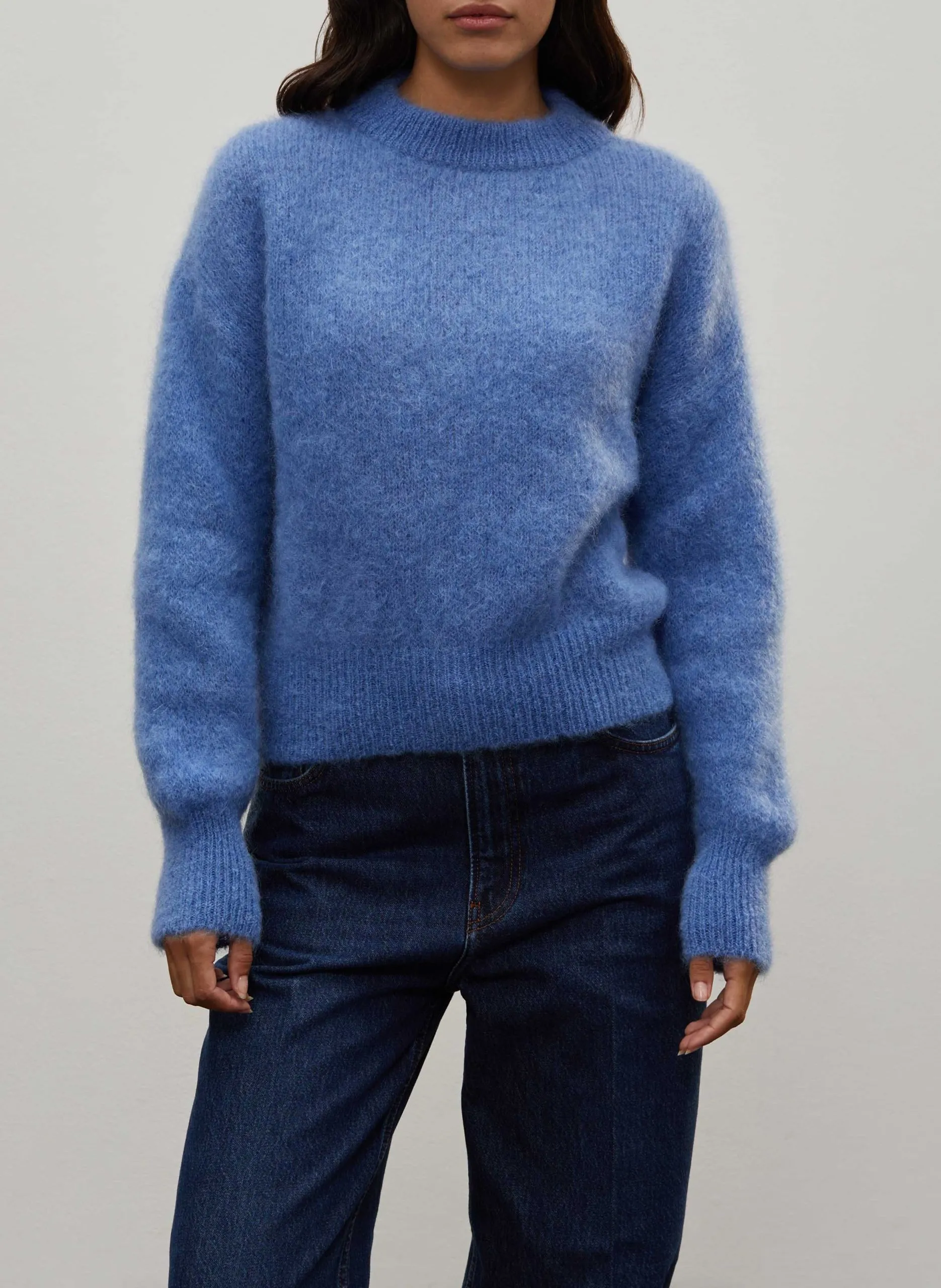 Pull col rond en laine mélangée Bleu JANE