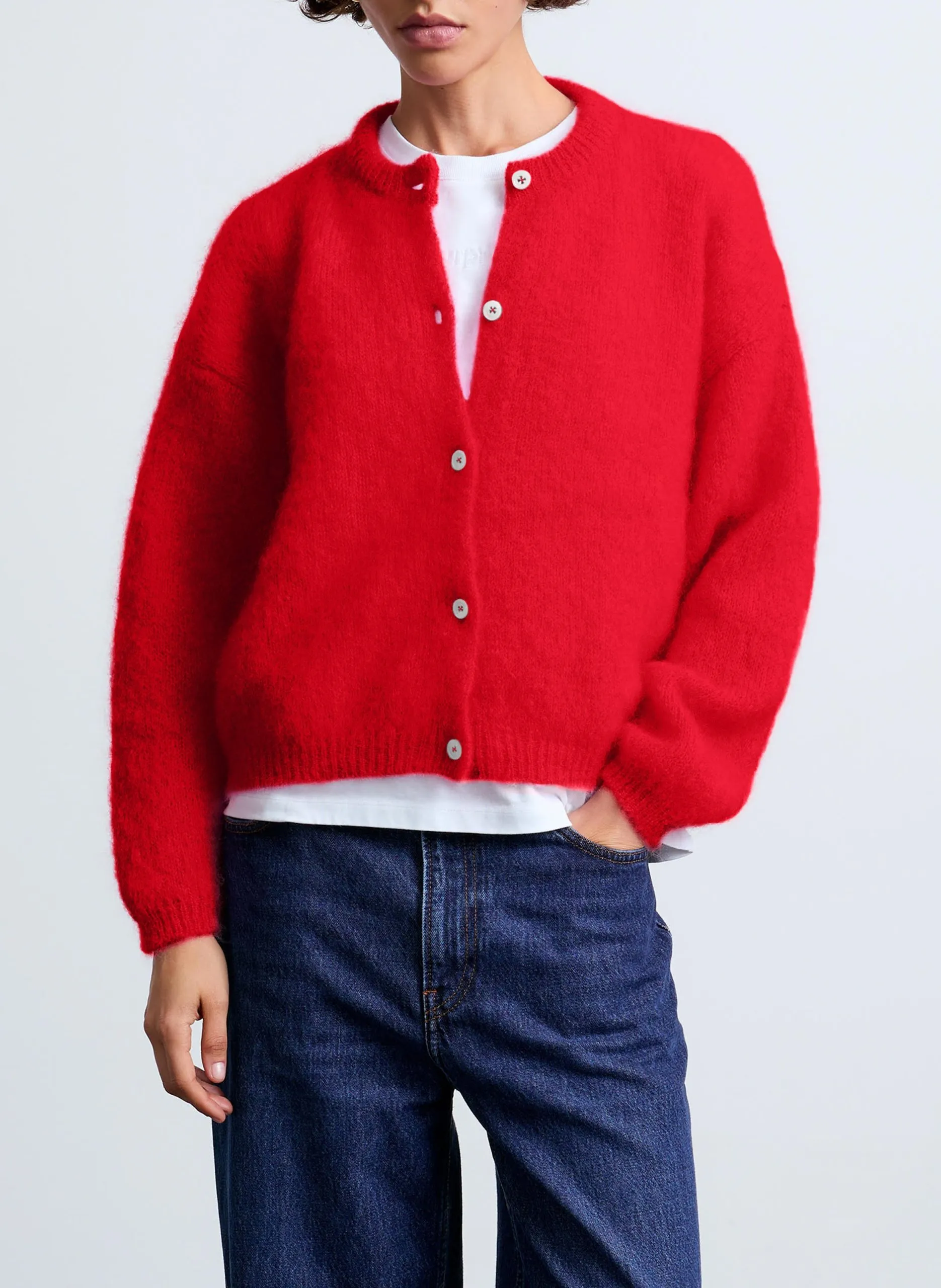 Gilet ample col rond en mohair mélangé Rouge OLIVIA