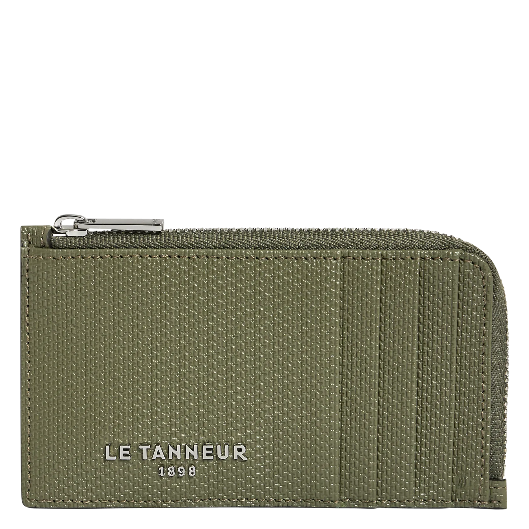 Porte carte zippé en cuir monogramme Vert EMILE