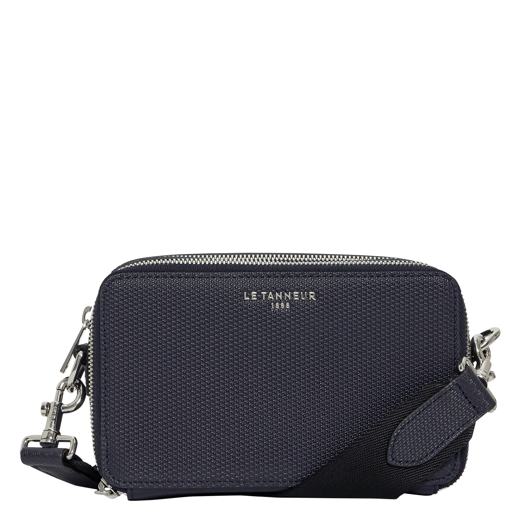 Portefeuille zippé à bandoulière en cuir Bleu EMILE