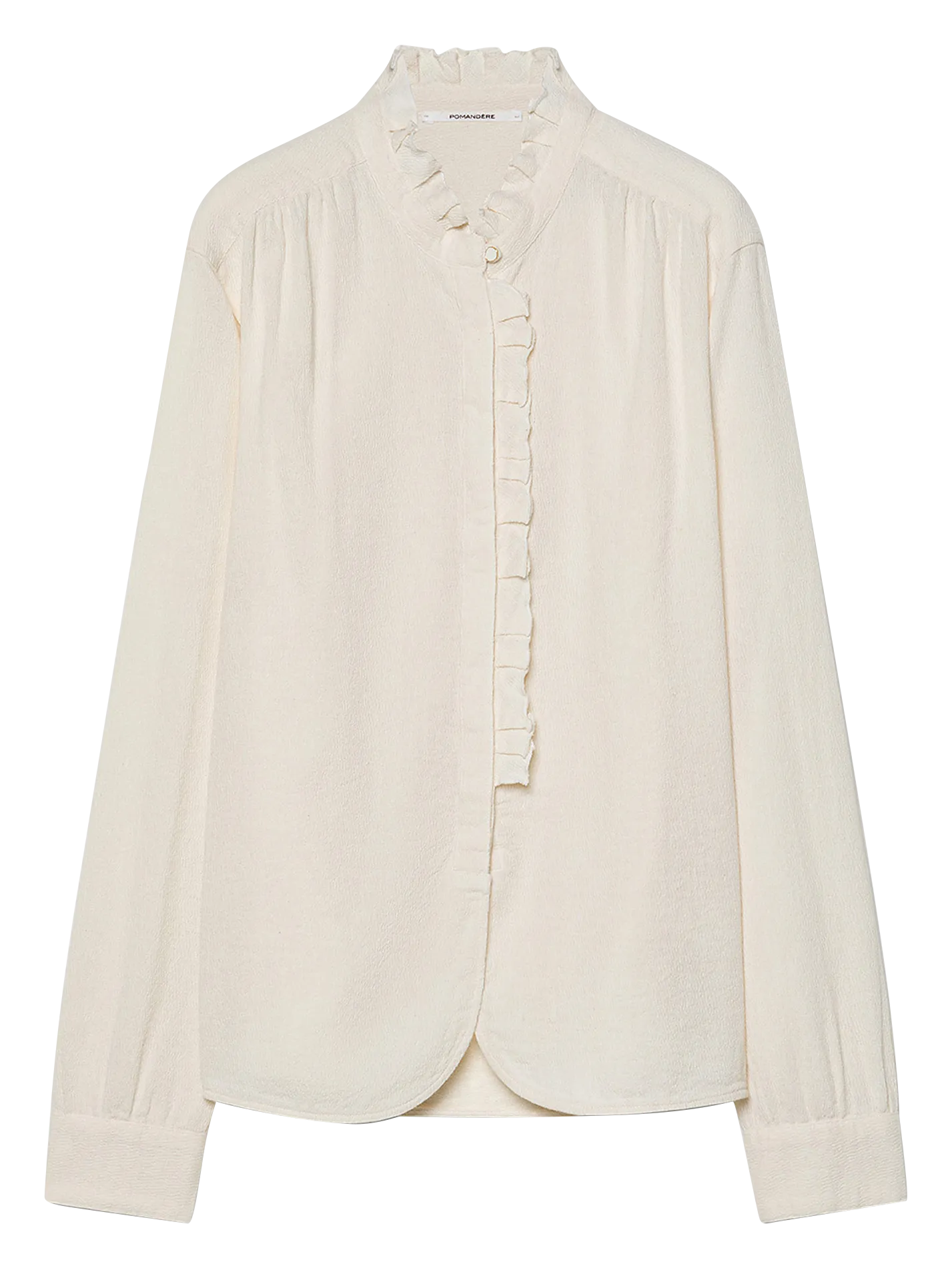 Chemise col montant à volants Blanc