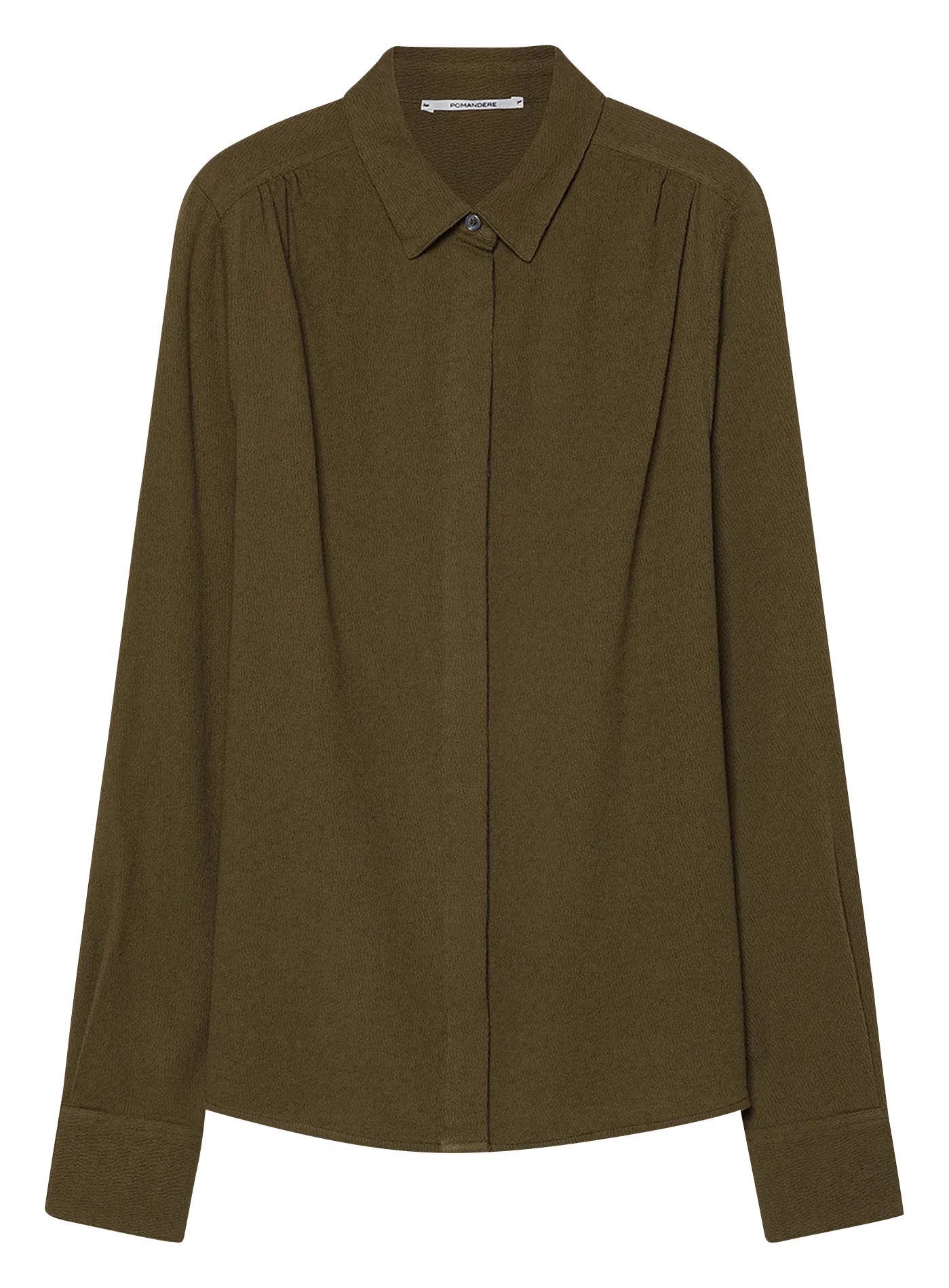 Chemise col classique en coton et en laine mélangés Kaki