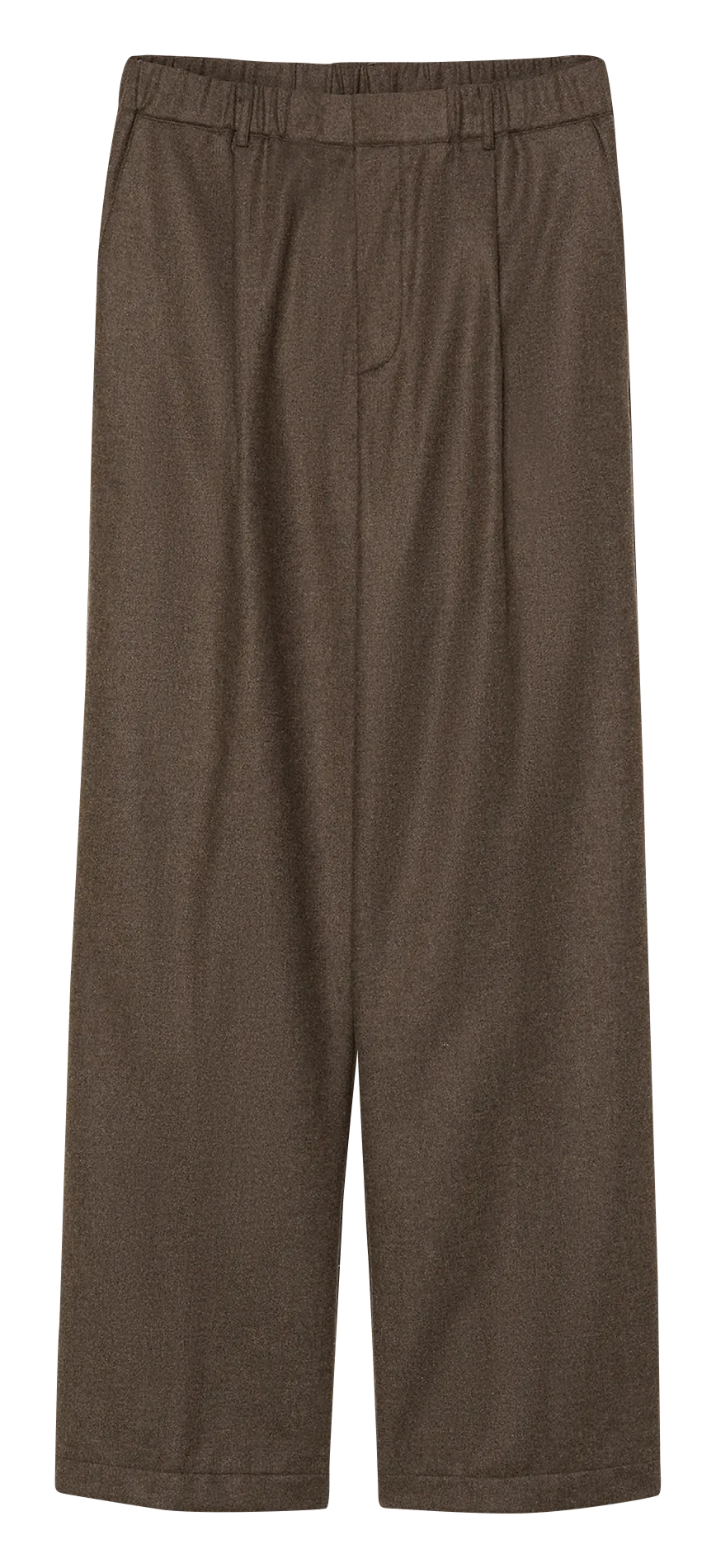 Pantalon taille haute uni à plis Marron