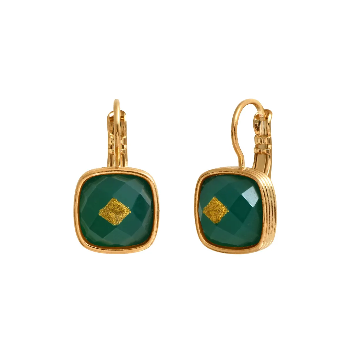 Mini boucles d'oreilles dormeuses babylone agate Vert BABYLONE