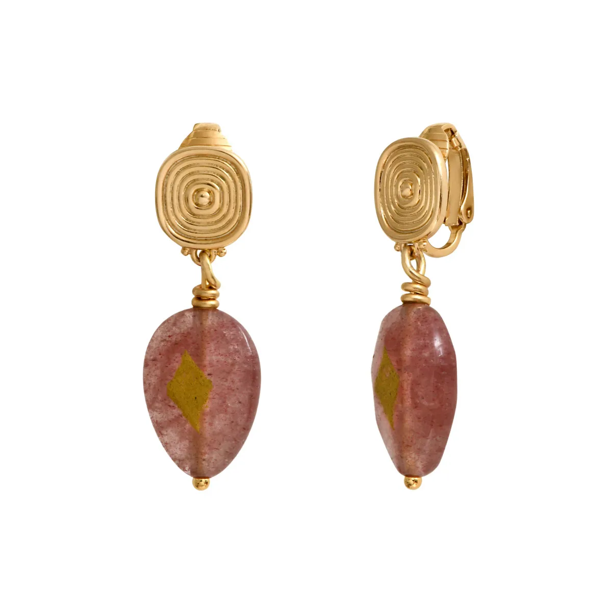 Boucles d'oreilles clips babylone quartz fraise Rose BABYLONE