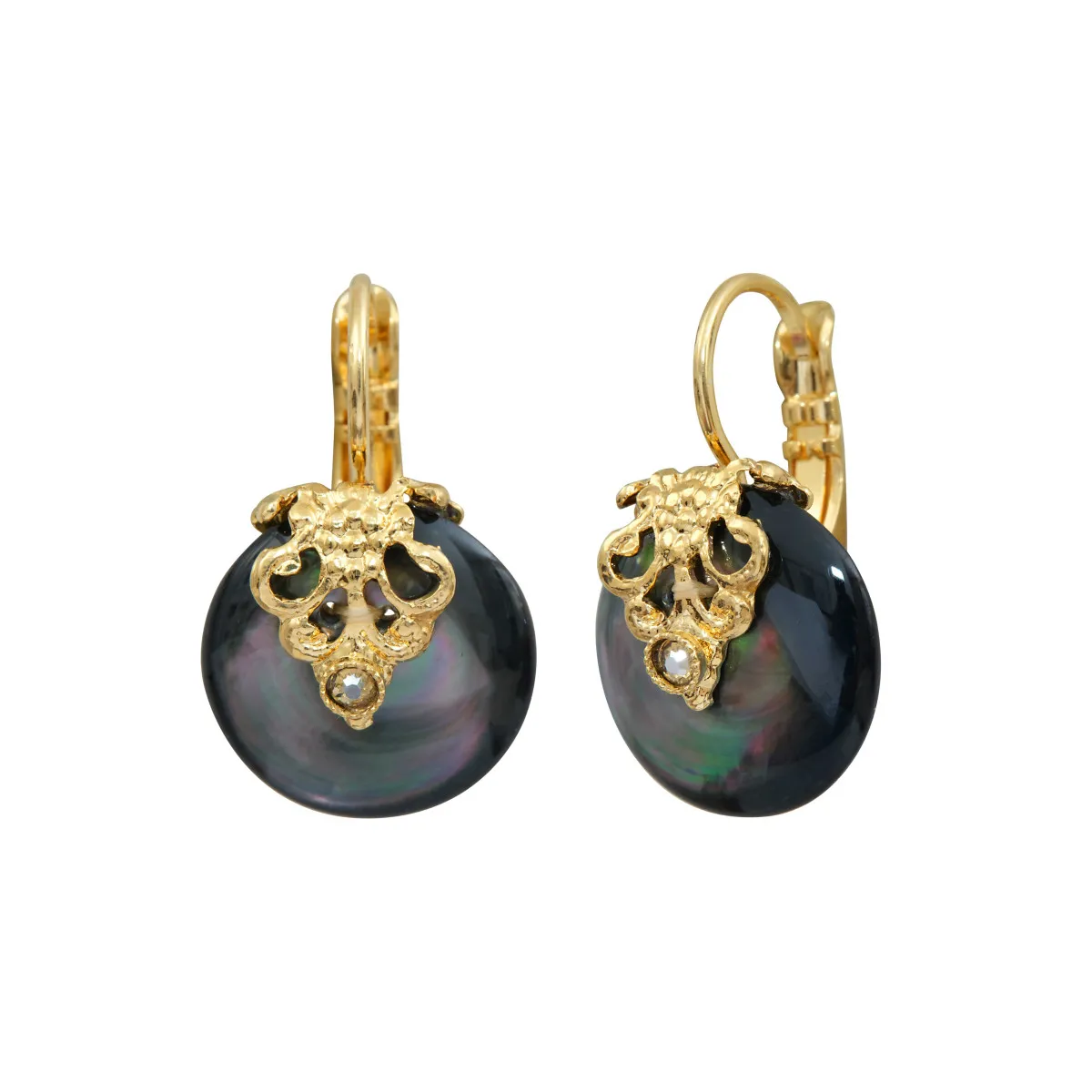 Boucles d'oreilles dormeuses positano nacre grise cristal Gris POSITANO